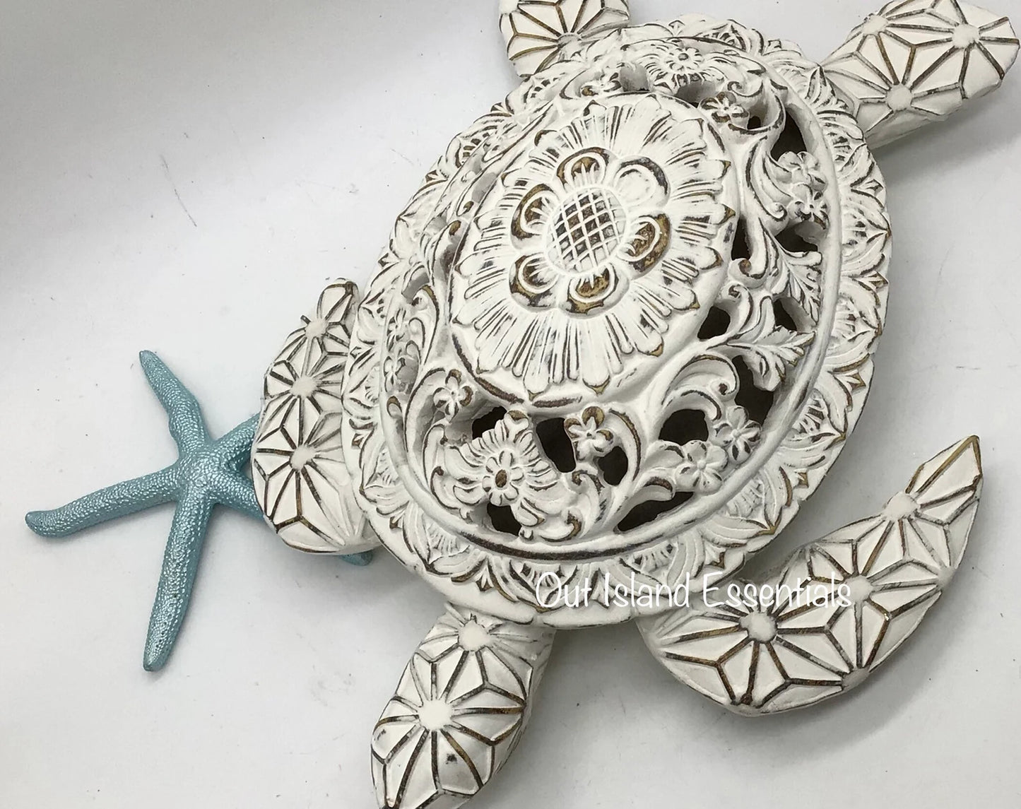 Ornately Carved Turtle Statue I Coastal Table Top Decor | Coastal Table Decor | Coastal Turtle | Stunning Coastal Turtles