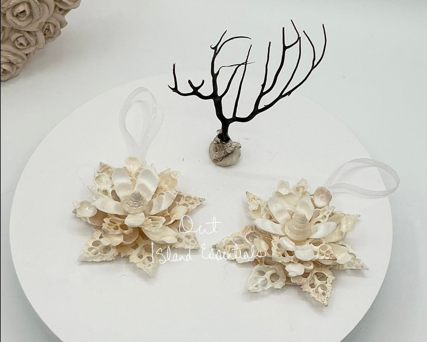 NEW Off White Seashell Lily Christmas Ornament I Lady Aurora Seashell Snowflake I White Shell Snowflake Coastal Christmas Ornament