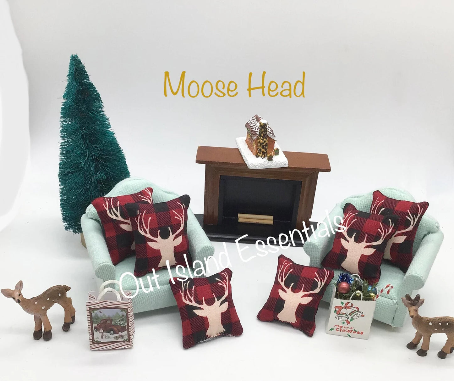 Artisan Made 2 Pc. Dollhouse Miniature Christmas Pillows | Holiday Miniature Doll Pillows | Miniature 1:12 Scale Christmas Pillows