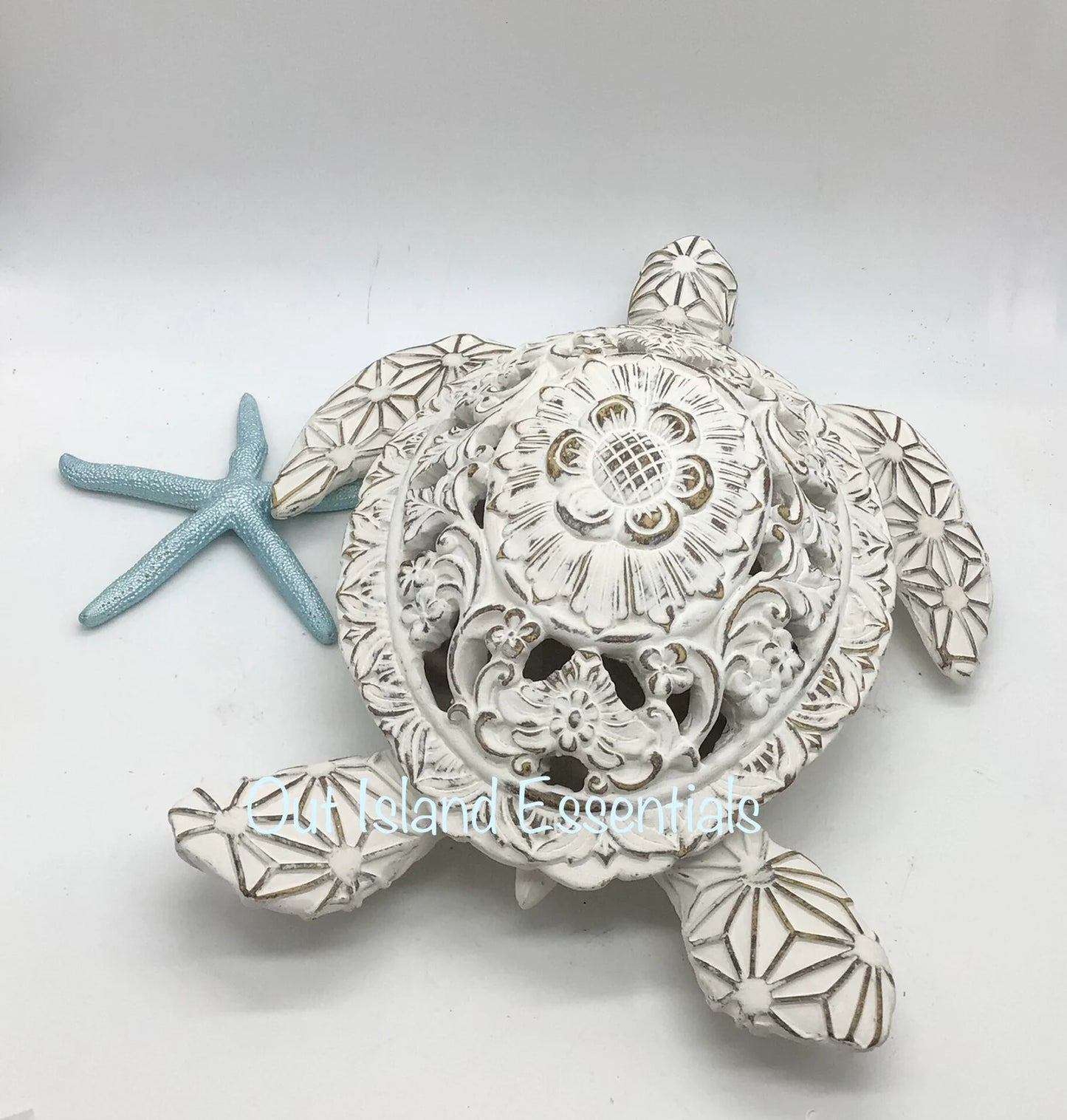 Ornately Carved Turtle Statue I Coastal Table Top Decor | Coastal Table Decor | Coastal Turtle | Stunning Coastal Turtles