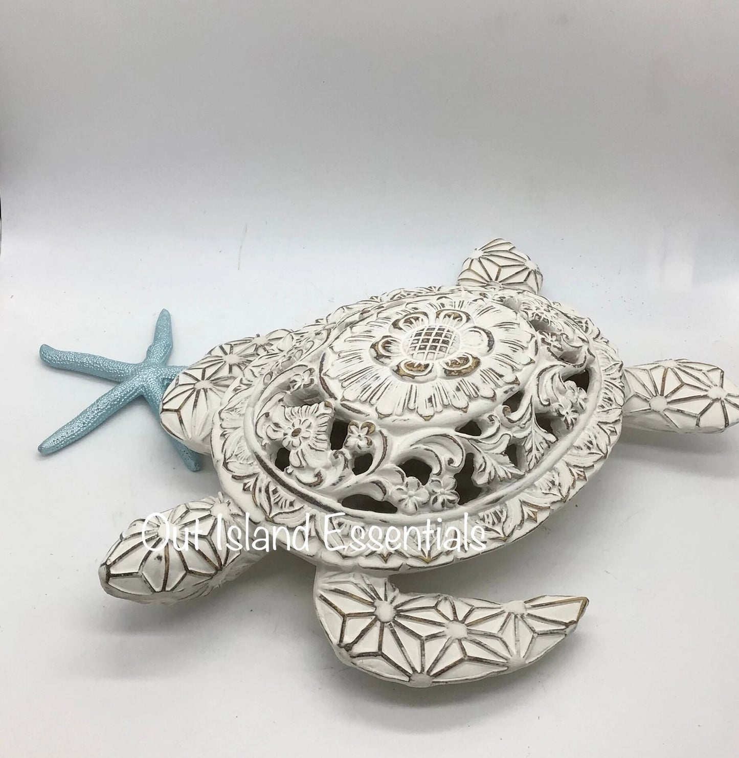 Ornately Carved Turtle Statue I Coastal Table Top Decor | Coastal Table Decor | Coastal Turtle | Stunning Coastal Turtles