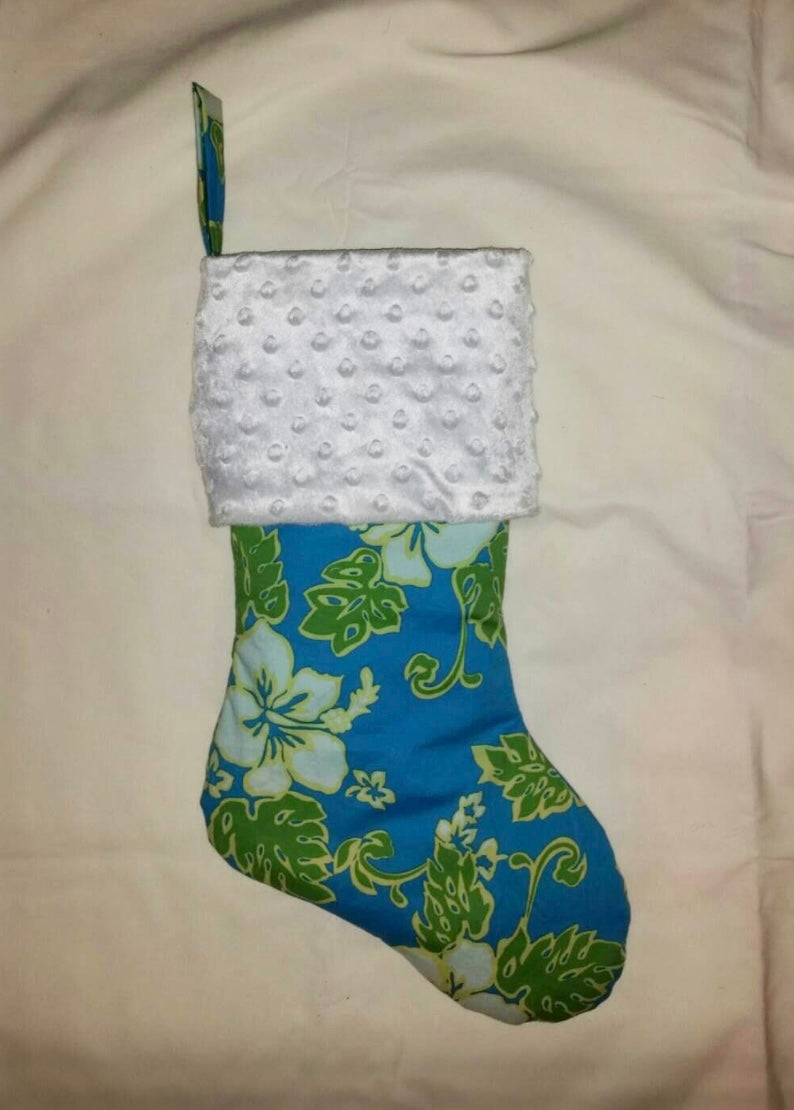 Hibiscus Christmas Stocking I Aqua Stocking I Island Christmas Stocking I Island Christmas I Beach Stocking I Tropical Christmas Stocking