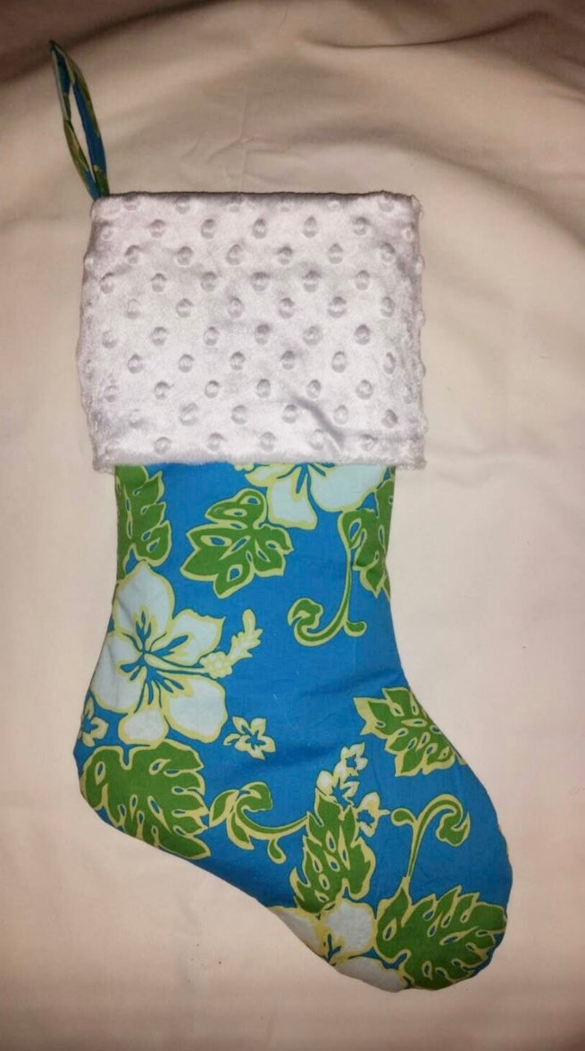 Hibiscus Christmas Stocking I Aqua Stocking I Island Christmas Stocking I Island Christmas I Beach Stocking I Tropical Christmas Stocking