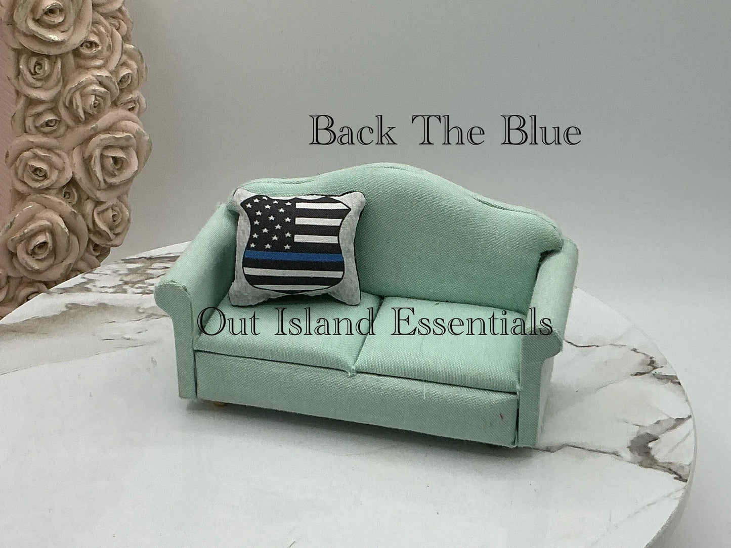 OOAK 1 Pc. Dollhouse Miniature Back The Blue Pillow | Law Enforcement Miniature 1:12 Scale Pillows | Miniature Police Pillow