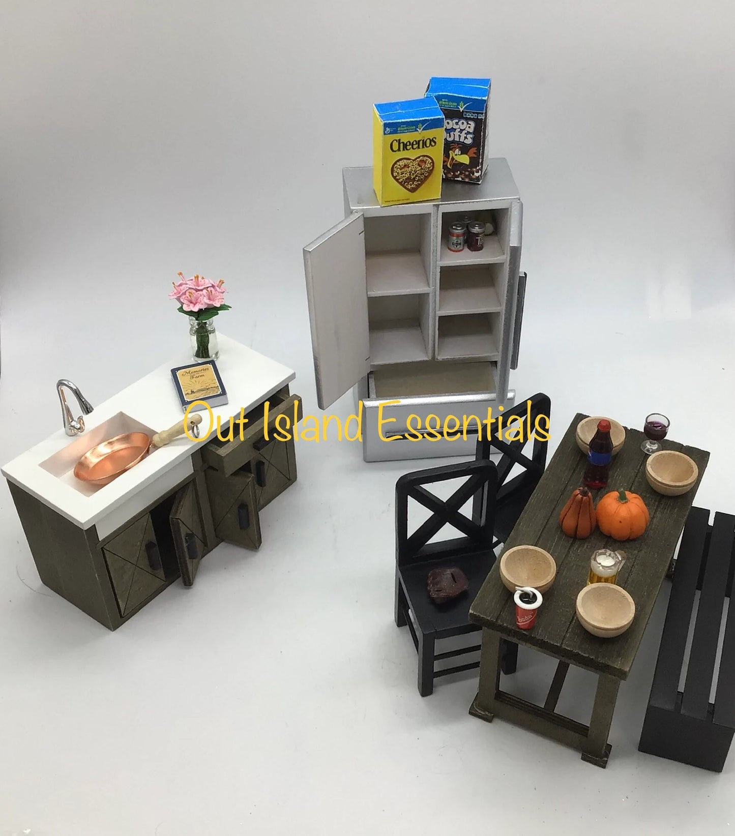 Miniature Kitchen & Dining I Realistic Dollhouse Miniature Dark Wood Table 1:12 Scale Kitchen