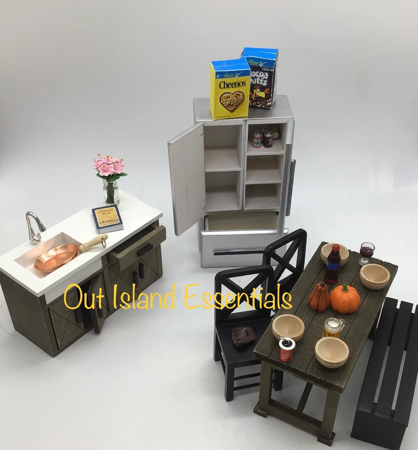 Miniature Kitchen & Dining I Realistic Dollhouse Miniature Dark Wood Table 1:12 Scale Kitchen