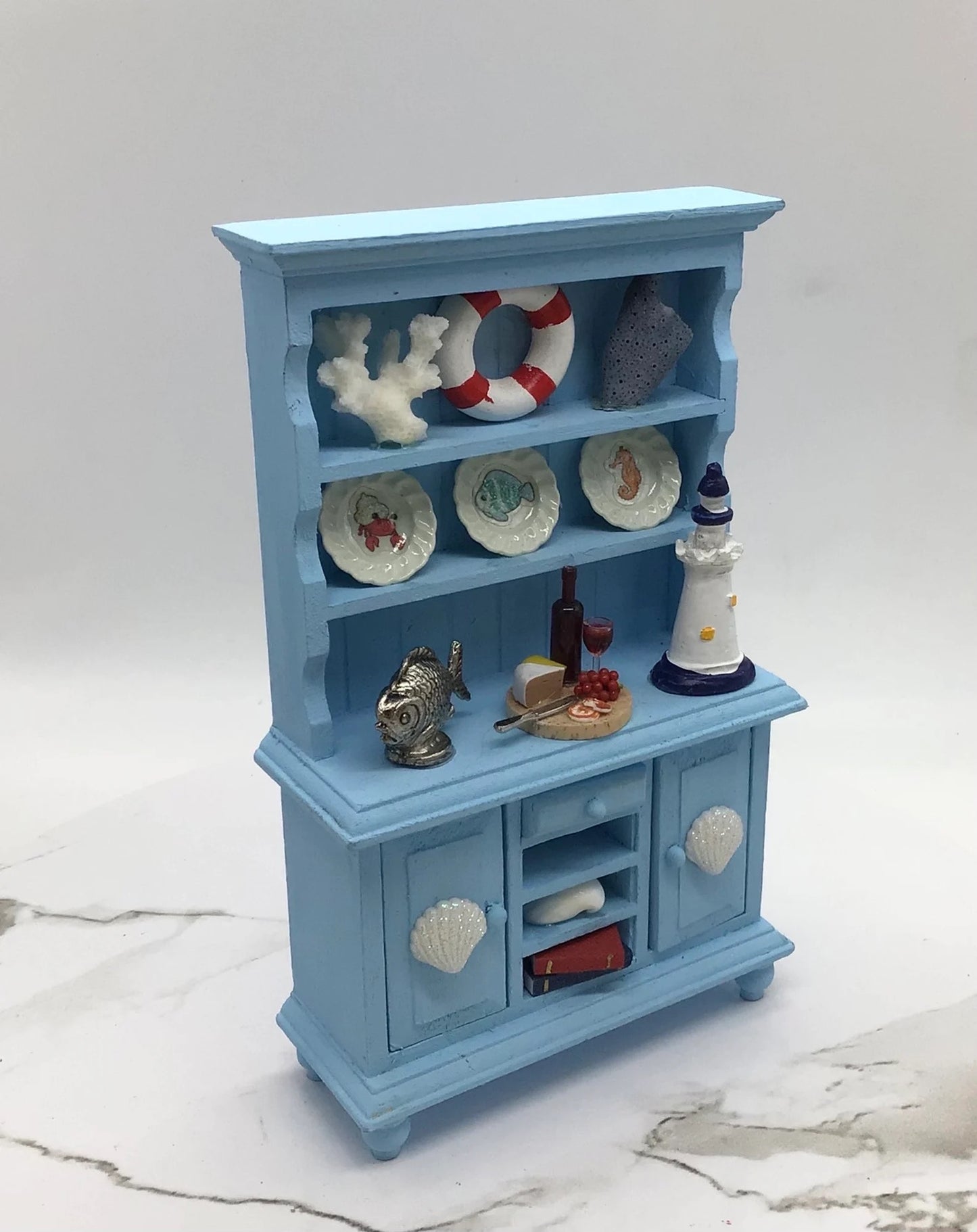 OOAK Artisan Made Dollhouse Beach Hutch | Dollhouse Coastal Display | Miniature Dollhouse Beach Furniture | 1:12 Scale