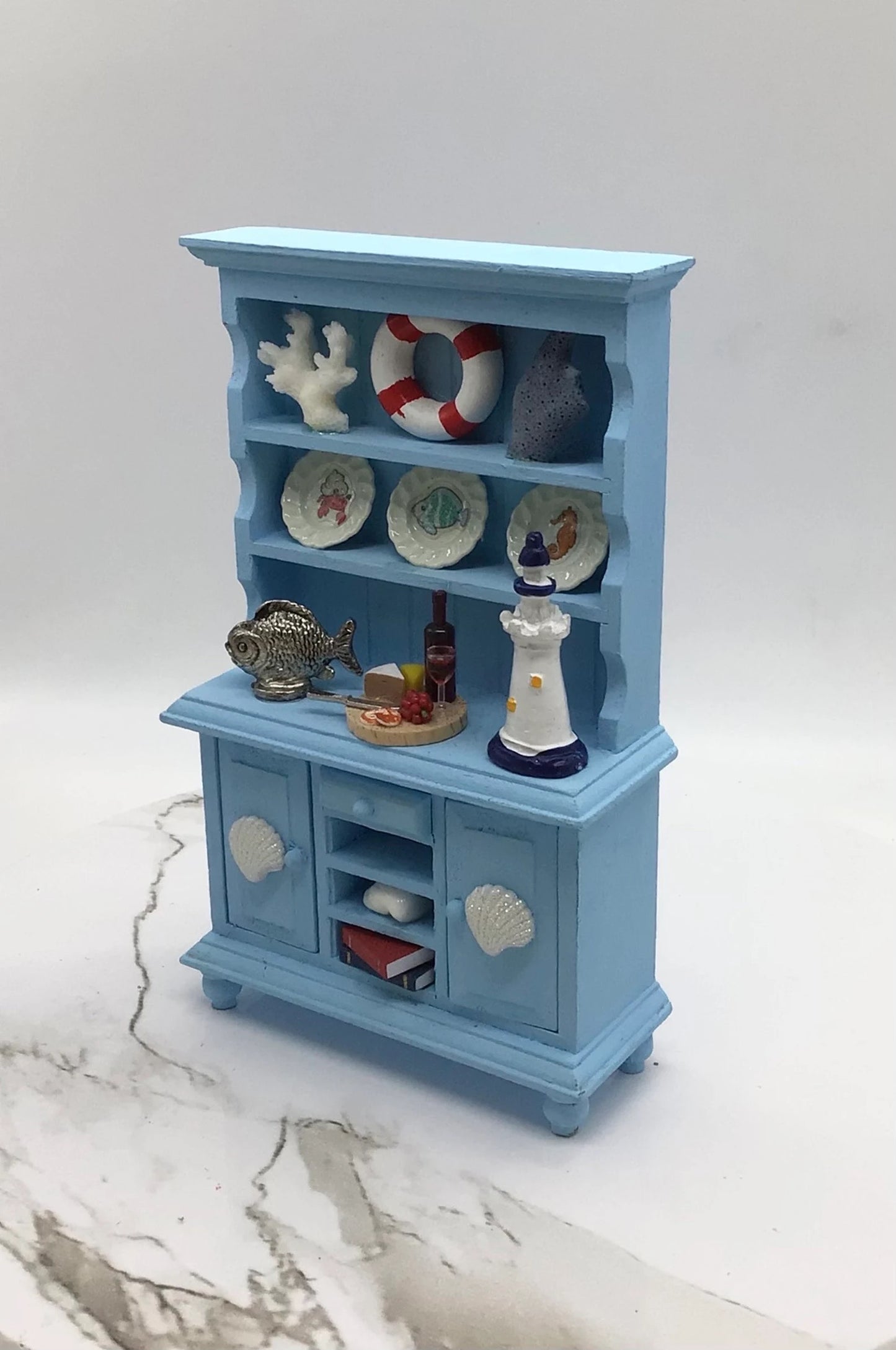 OOAK Artisan Made Dollhouse Beach Hutch | Dollhouse Coastal Display | Miniature Dollhouse Beach Furniture | 1:12 Scale