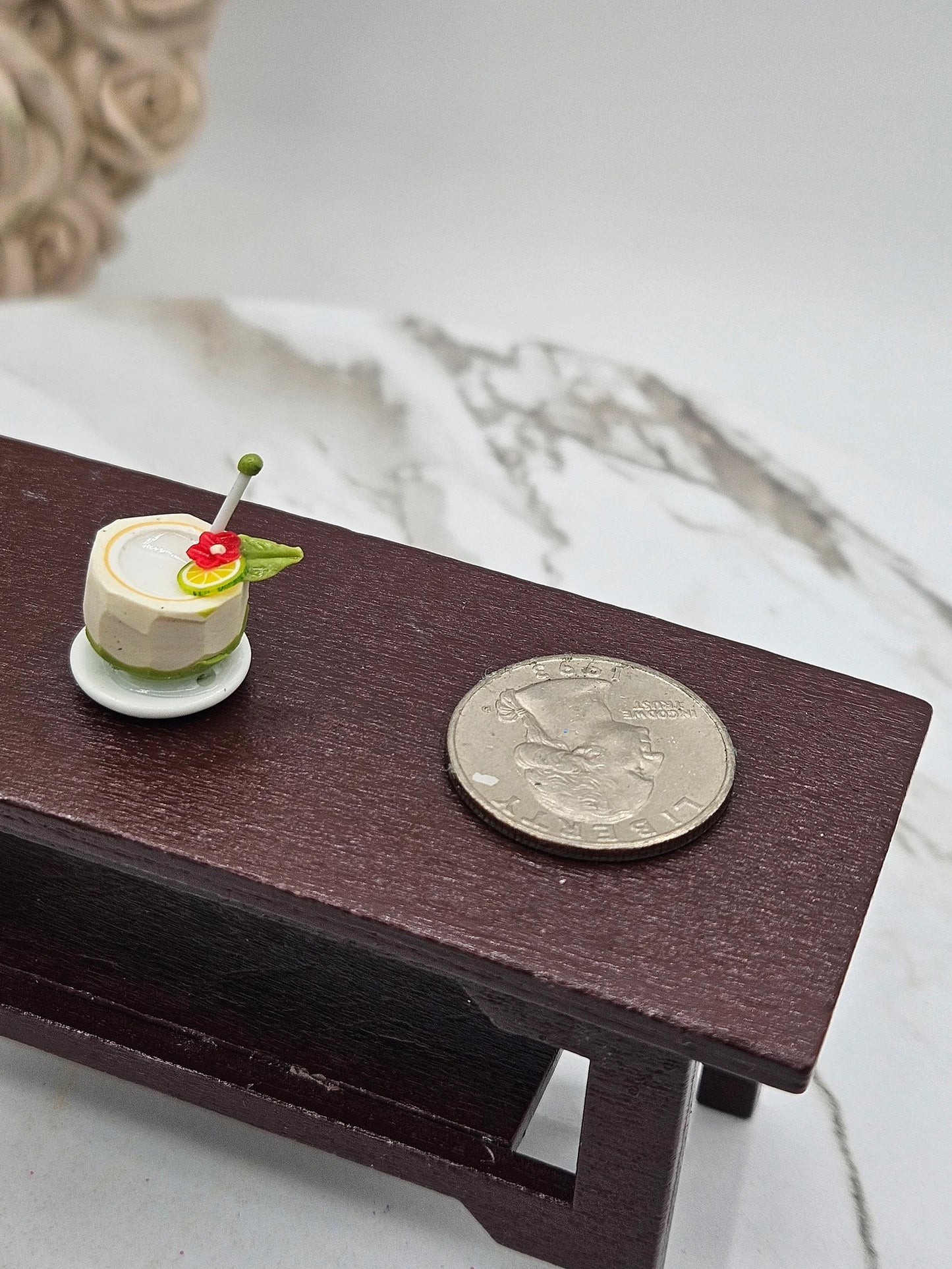 Miniature Tropical Drink I Dollhouse Vacation Vibes I Miniature Coconut Cocktail I Dollhouse Cocktails I 1:12 Scale