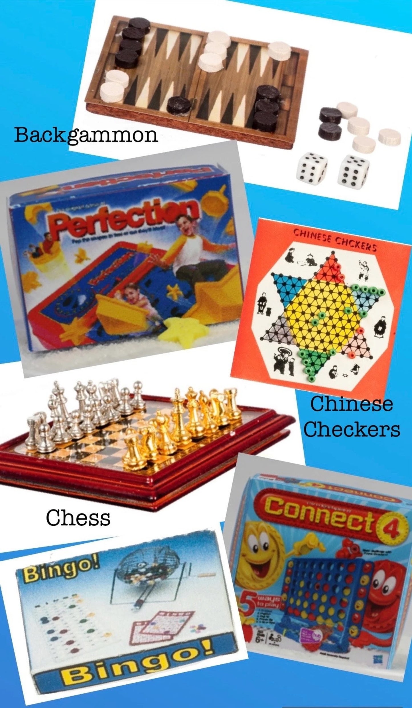 Miniature Family Game Night I Miniature Table Games I Dollhouse Miniature Summer Games I Dollhouse 1:12 Scale Games I BOXES ONLY