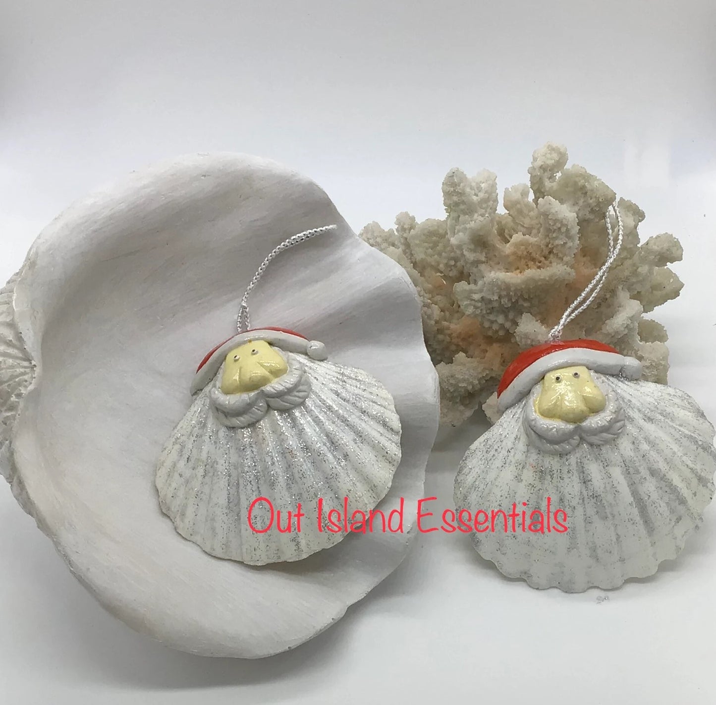 ONE Scallop Shell Santa Ornament | Santa Seashell Ornament | Coastal Christmas | Seashell Christmas Ornament | Beach Santa