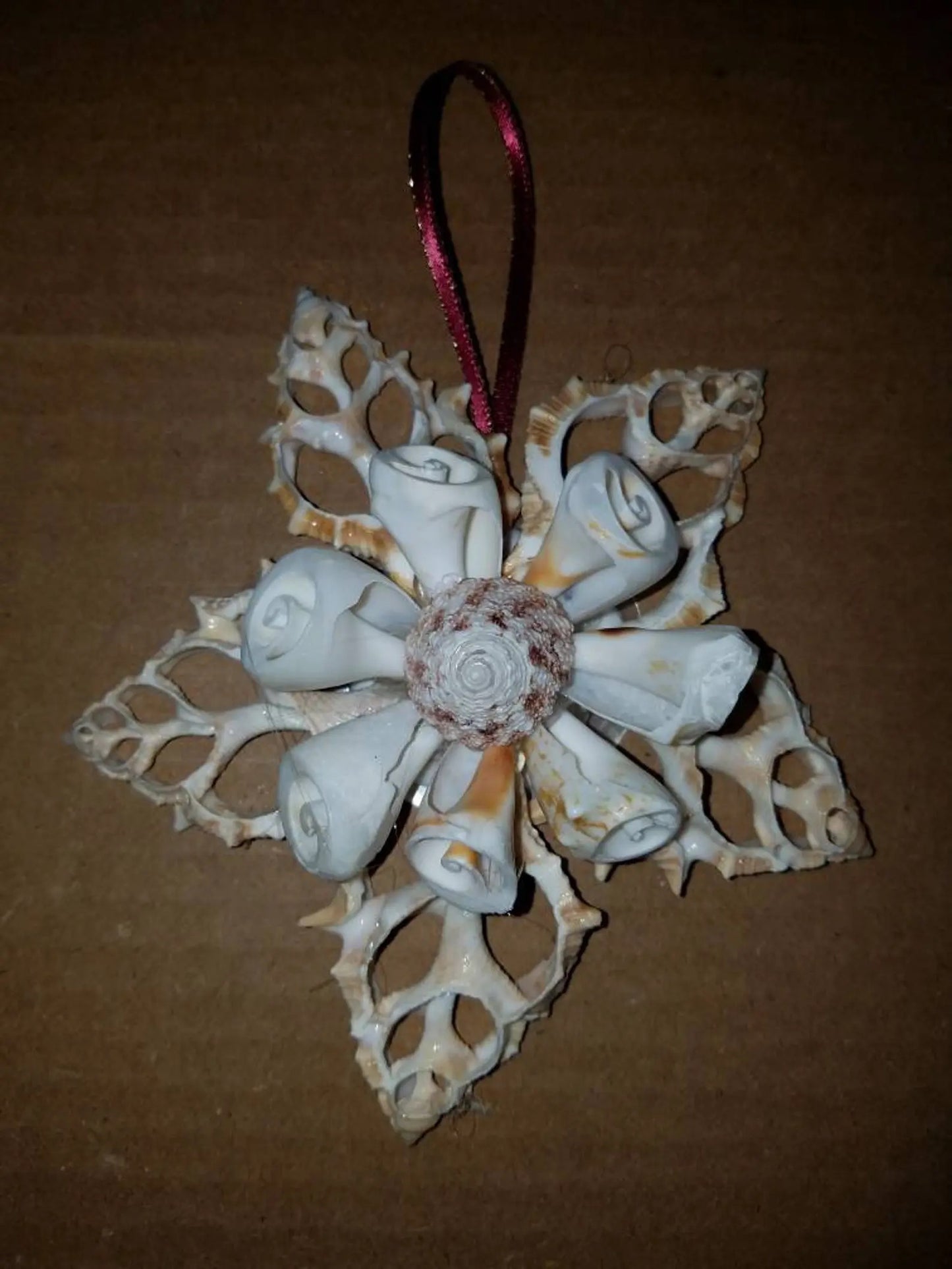 Artisan Made Bursa Lily Snowflake Christmas Ornament, Seashell Ornament, Christmas Ornament, Coastal Christmas Ornament, Shell Ornament