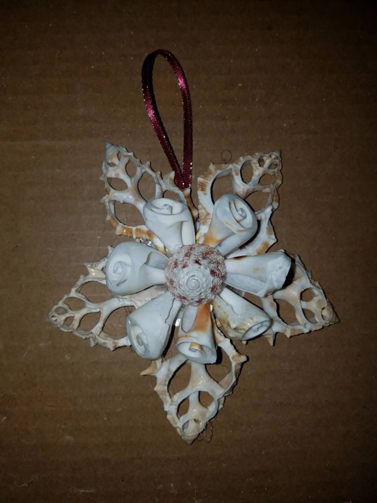 Artisan Made Bursa Lily Snowflake Christmas Ornament, Seashell Ornament, Christmas Ornament, Coastal Christmas Ornament, Shell Ornament