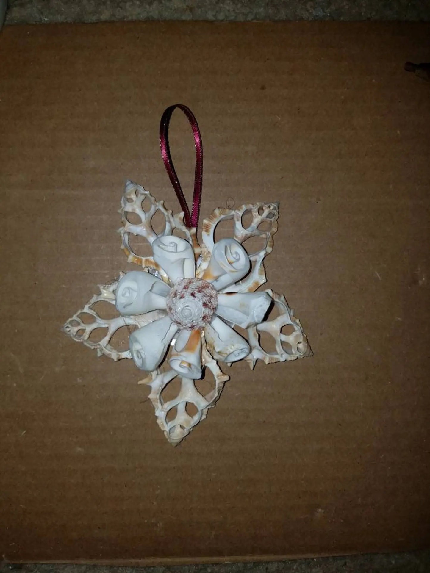 Artisan Made Bursa Lily Snowflake Christmas Ornament, Seashell Ornament, Christmas Ornament, Coastal Christmas Ornament, Shell Ornament
