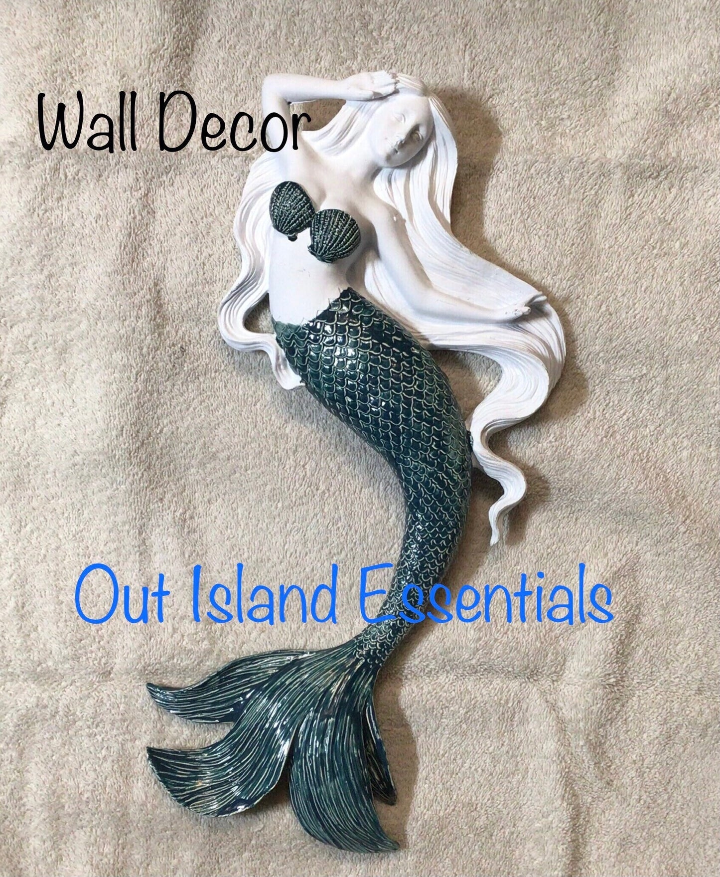 16" Blue Tail Mermaid Wall Decoration, Fancy Tail Wall Hanging Mermaid