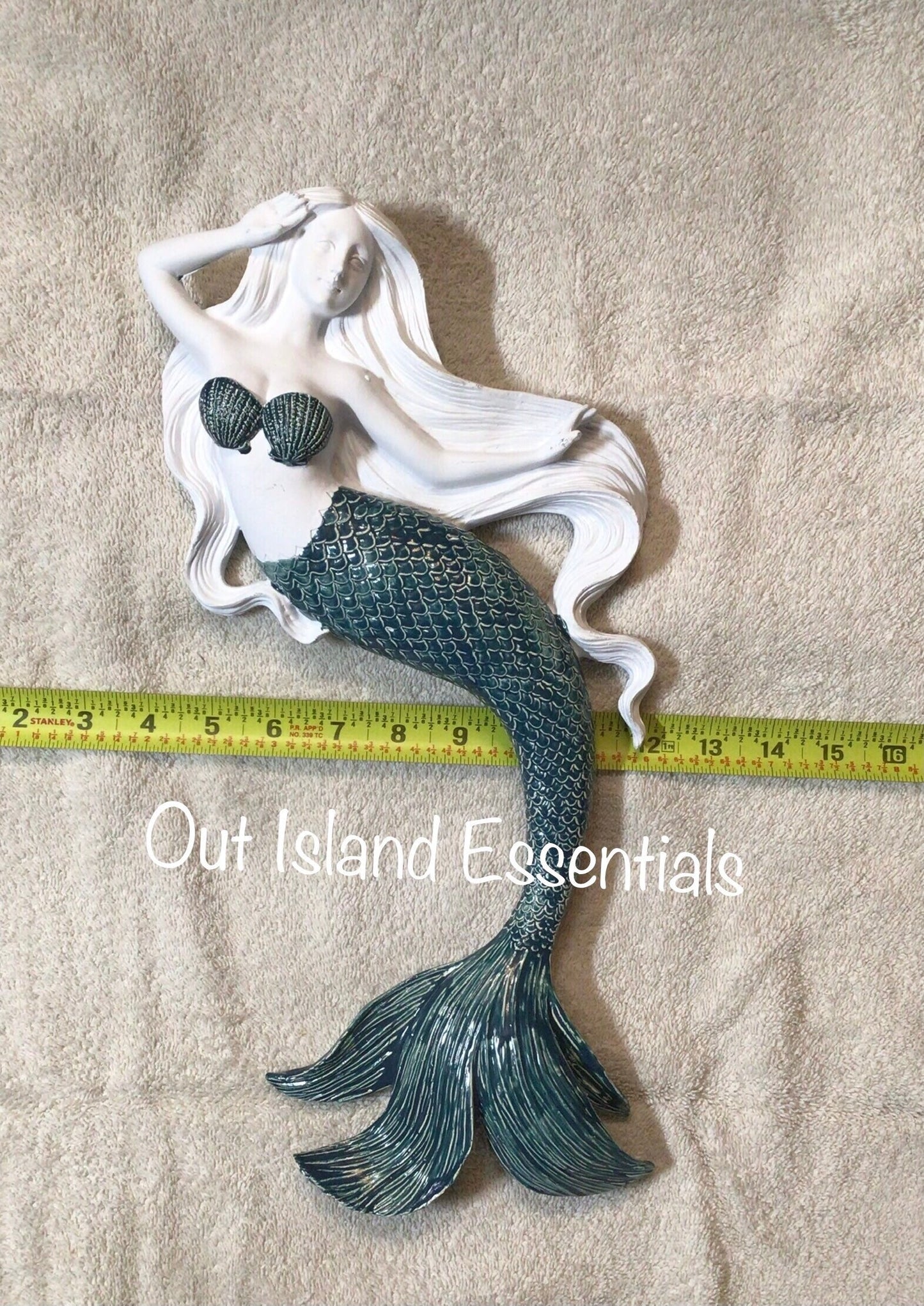 16" Blue Tail Mermaid Wall Decoration, Fancy Tail Wall Hanging Mermaid