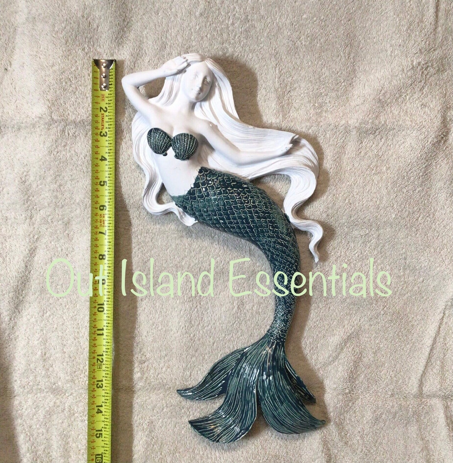 16" Blue Tail Mermaid Wall Decoration, Fancy Tail Wall Hanging Mermaid