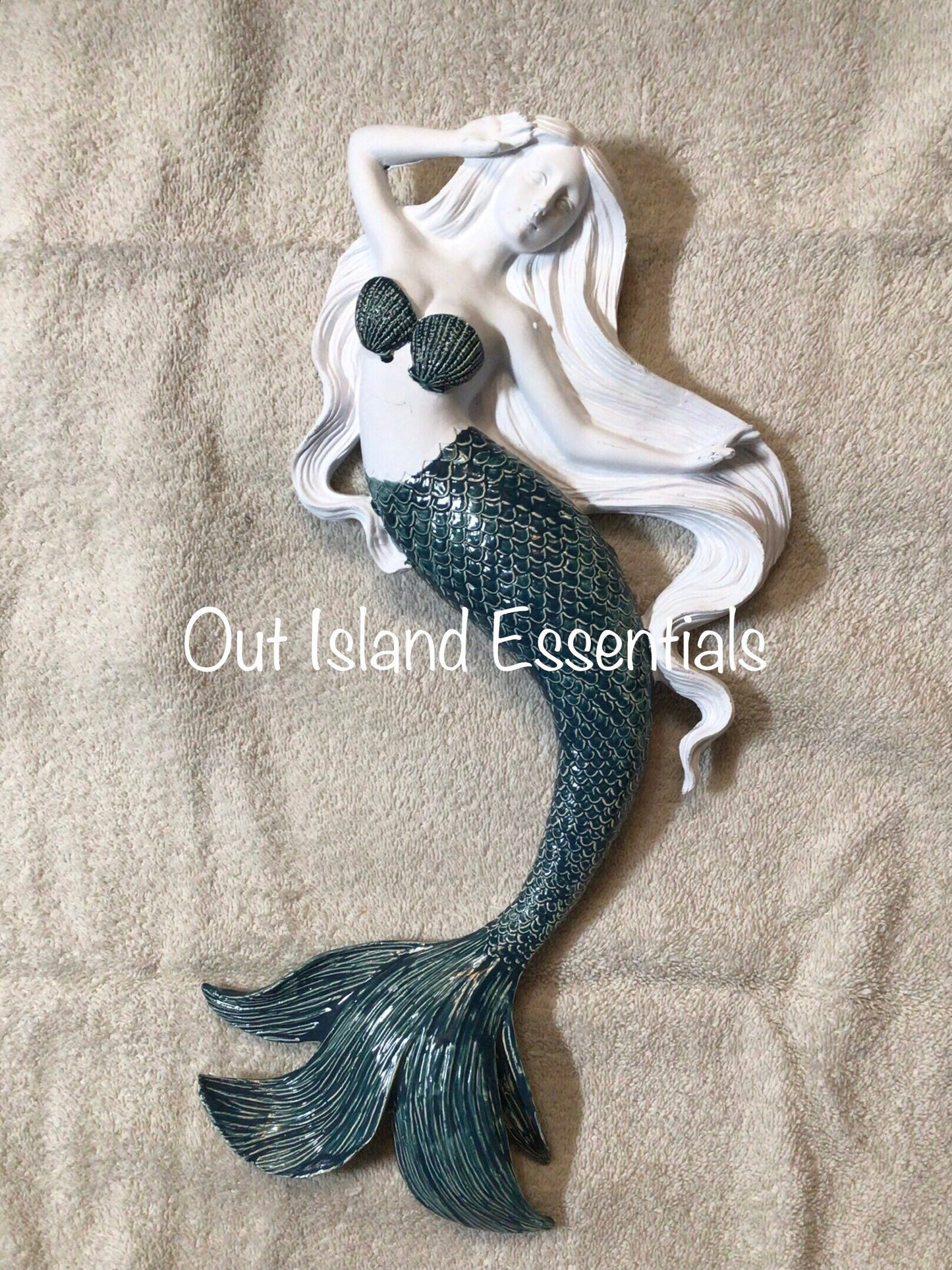 16" Blue Tail Mermaid Wall Decoration, Fancy Tail Wall Hanging Mermaid