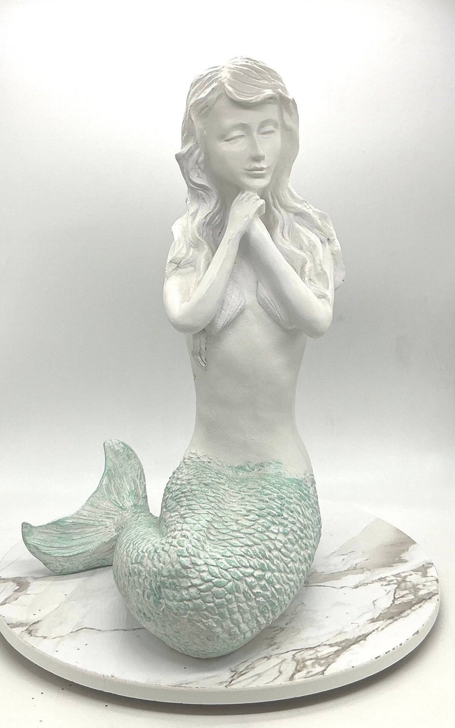 12" Sitting Mermaid Statue, Daydreaming Mermaid, Kneeling Mermaid Decoration
