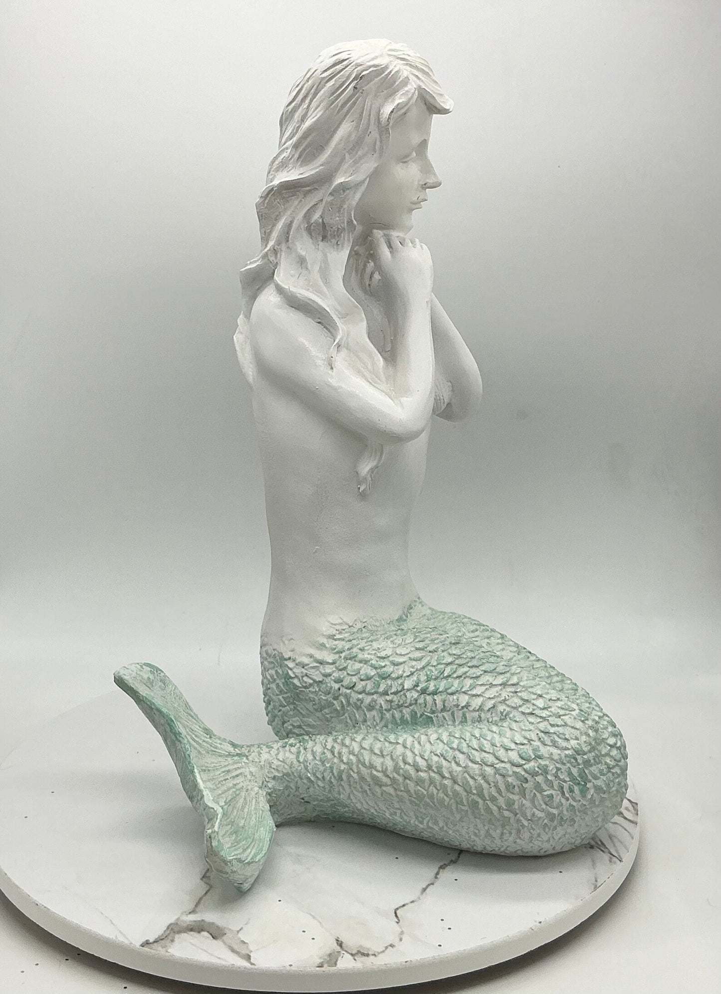 12" Sitting Mermaid Statue, Daydreaming Mermaid, Kneeling Mermaid Decoration