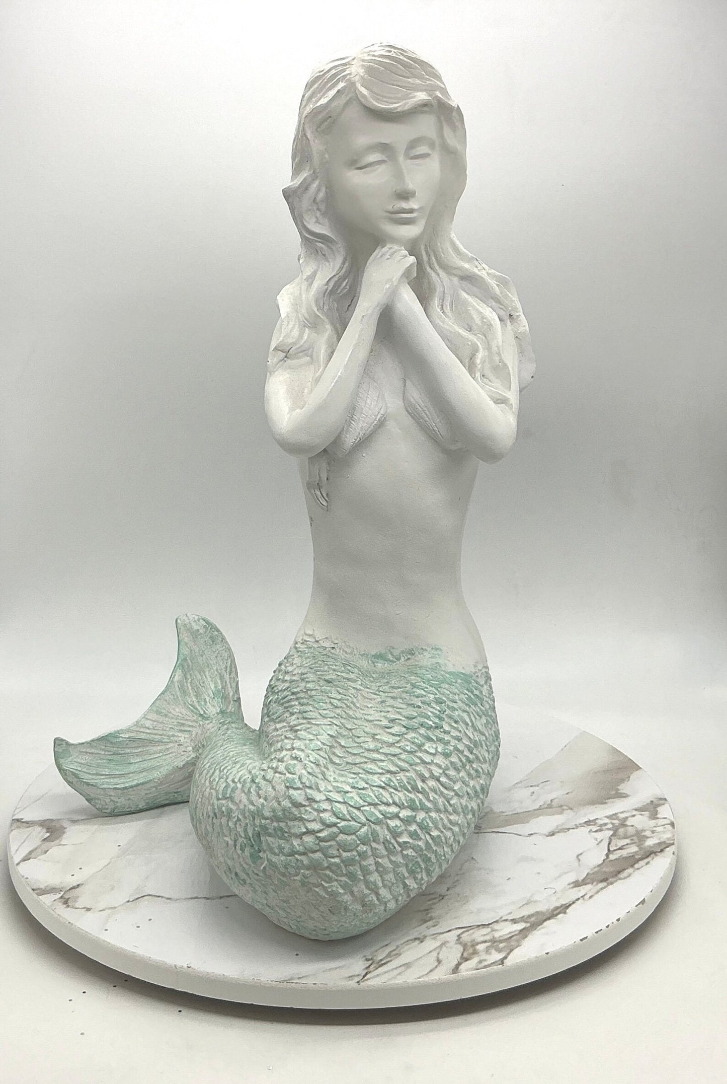 12" Sitting Mermaid Statue, Daydreaming Mermaid, Kneeling Mermaid Decoration