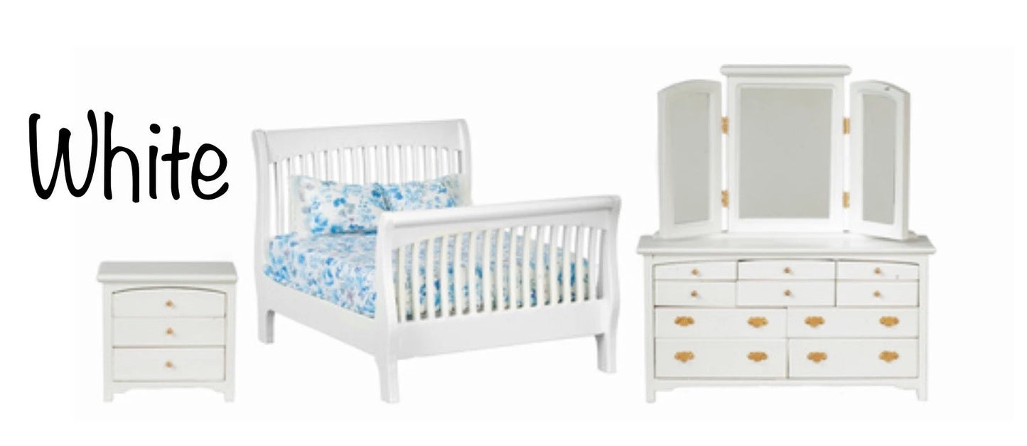 3 Pc. Miniature Wood Slat Bedroom Set 1:12 Scale