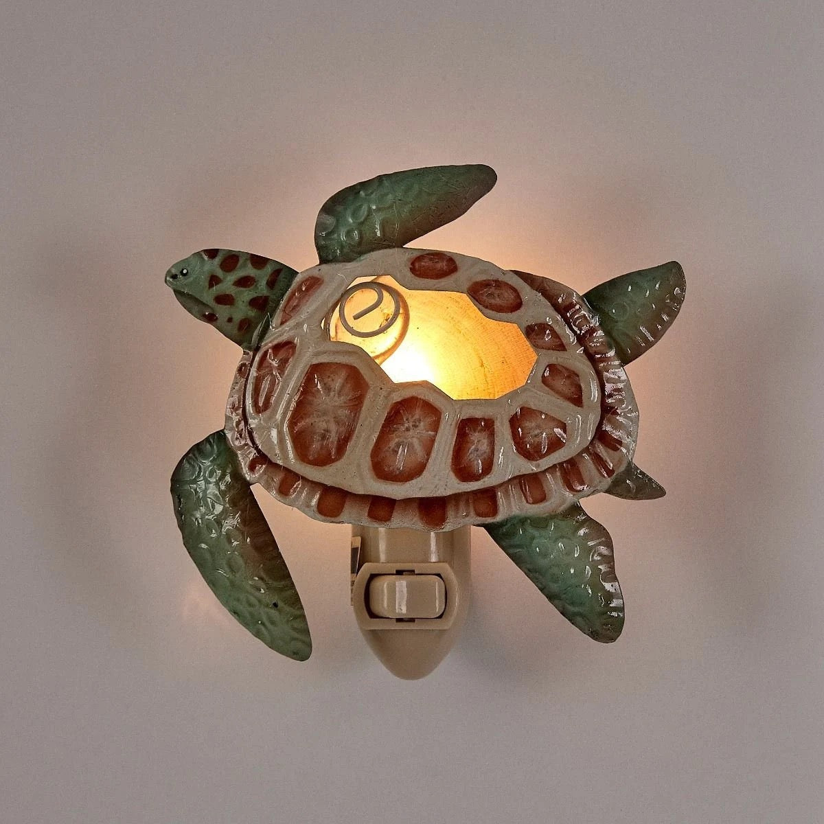 Turtle Night Light, Loggerhead Turtle Night Light, Metal And Capiz Nursery Light