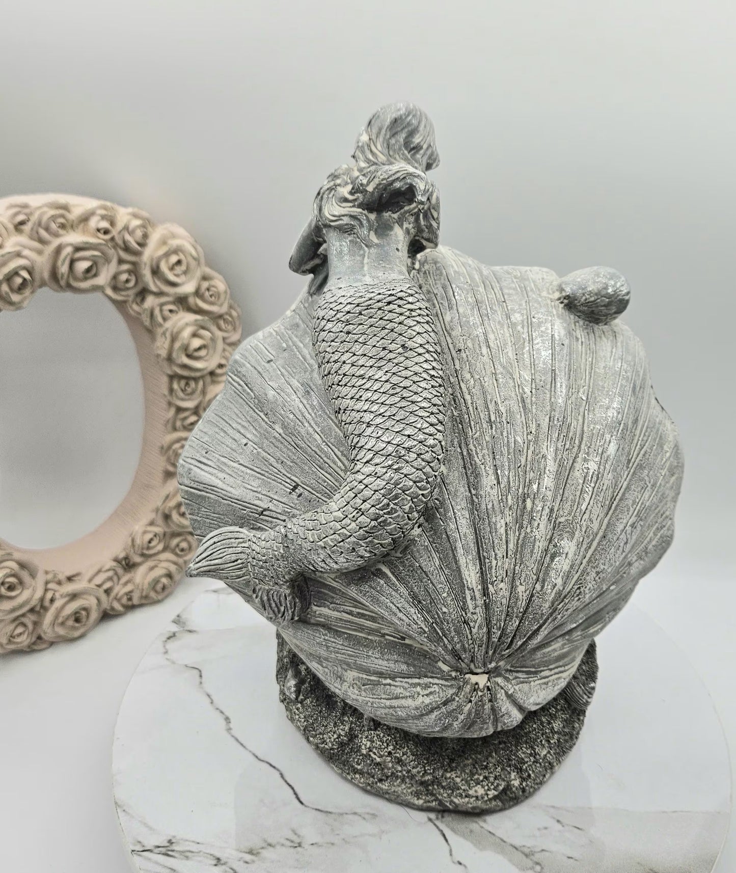 Mermaid And Dolphins I Dolphins In A Clam I Gray Washed Mermaid Decoration