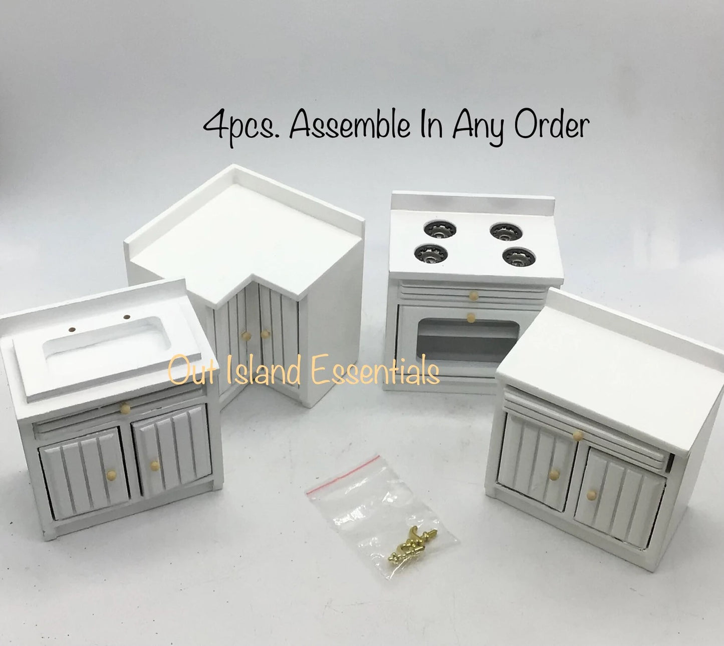 4Pcs Miniature Dollhouse Complete Kitchen | Dollhouse Miniature White Kitchen 1:12 Scale