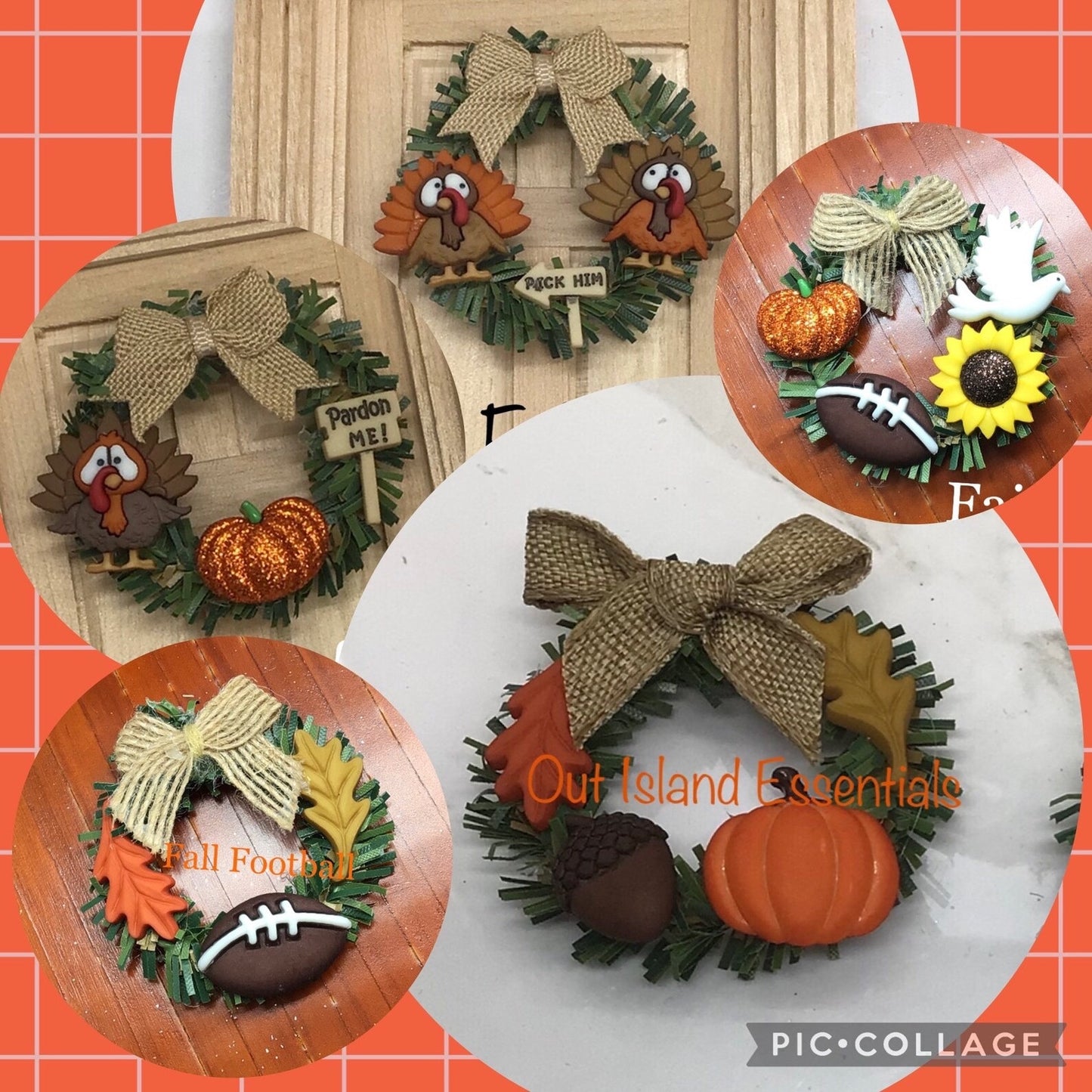 Artisan Made 1 Pc. Dollhouse Miniature Fall Wreath | Miniature Doll Thanksgiving Wreath 1:12 Scale