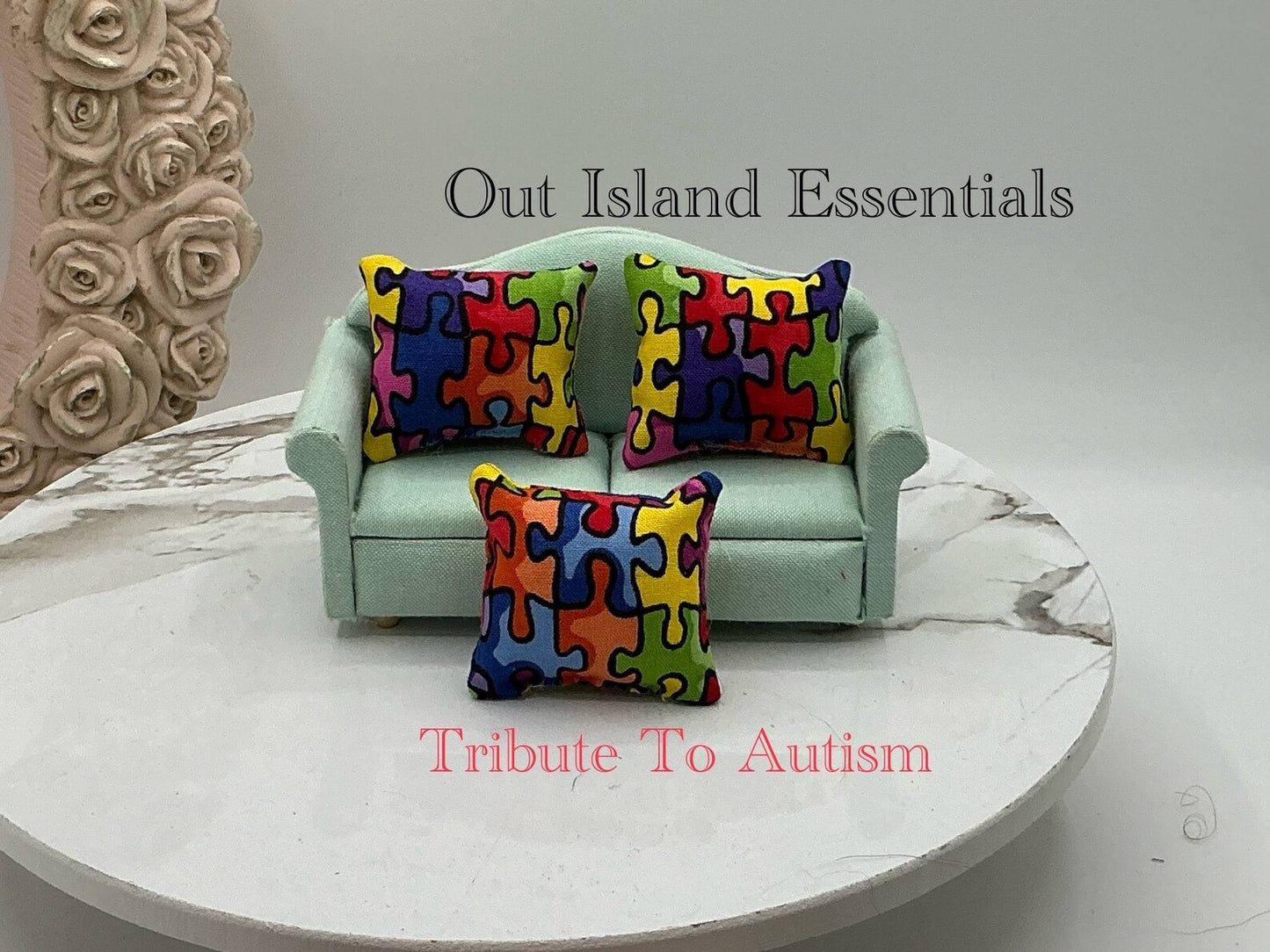 Artisan Made 1 Pc. Autism Dollhouse Miniature Handmade Pillow | Tribute To Autism 1:12 Scale