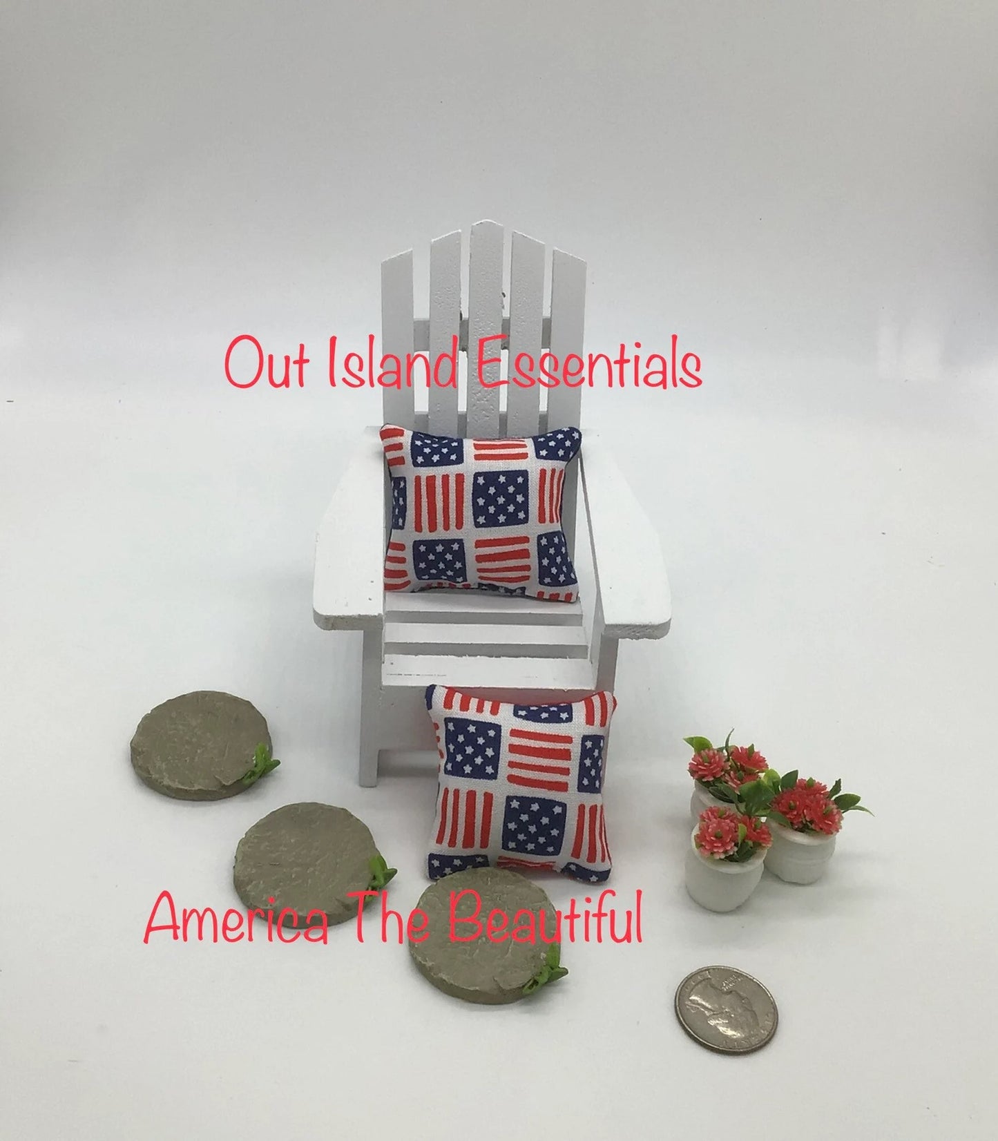 Artisan Made 2 Pc. Dollhouse Miniature Flag Pillow | God Bless The USA | Miniature 1:12 Scale