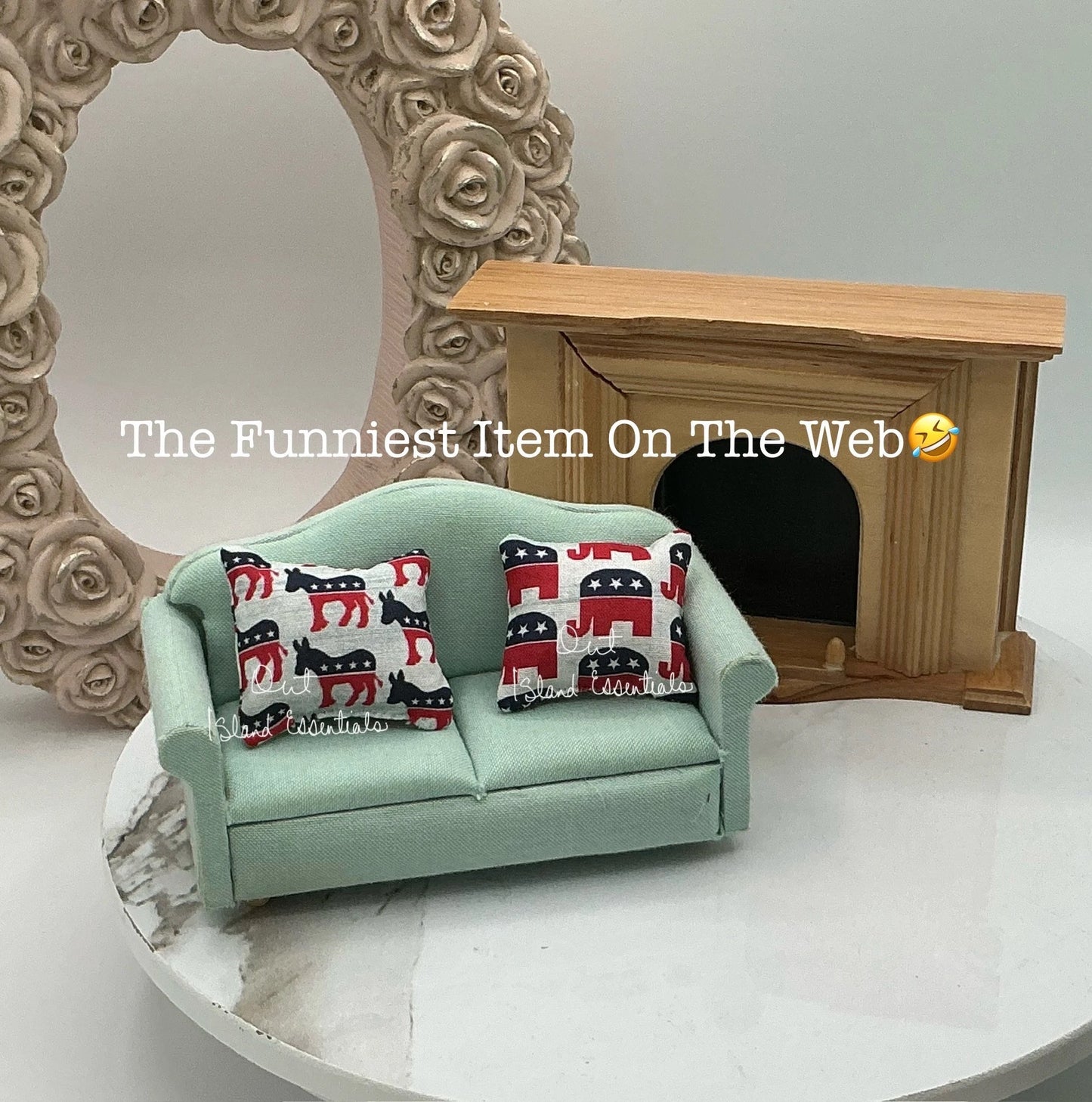Artisan Made The Political Dollhouse | Democrat Or Republican Miniature Pillows | Family Feud Take A Side Pillows | Funny Dollhouse Politics