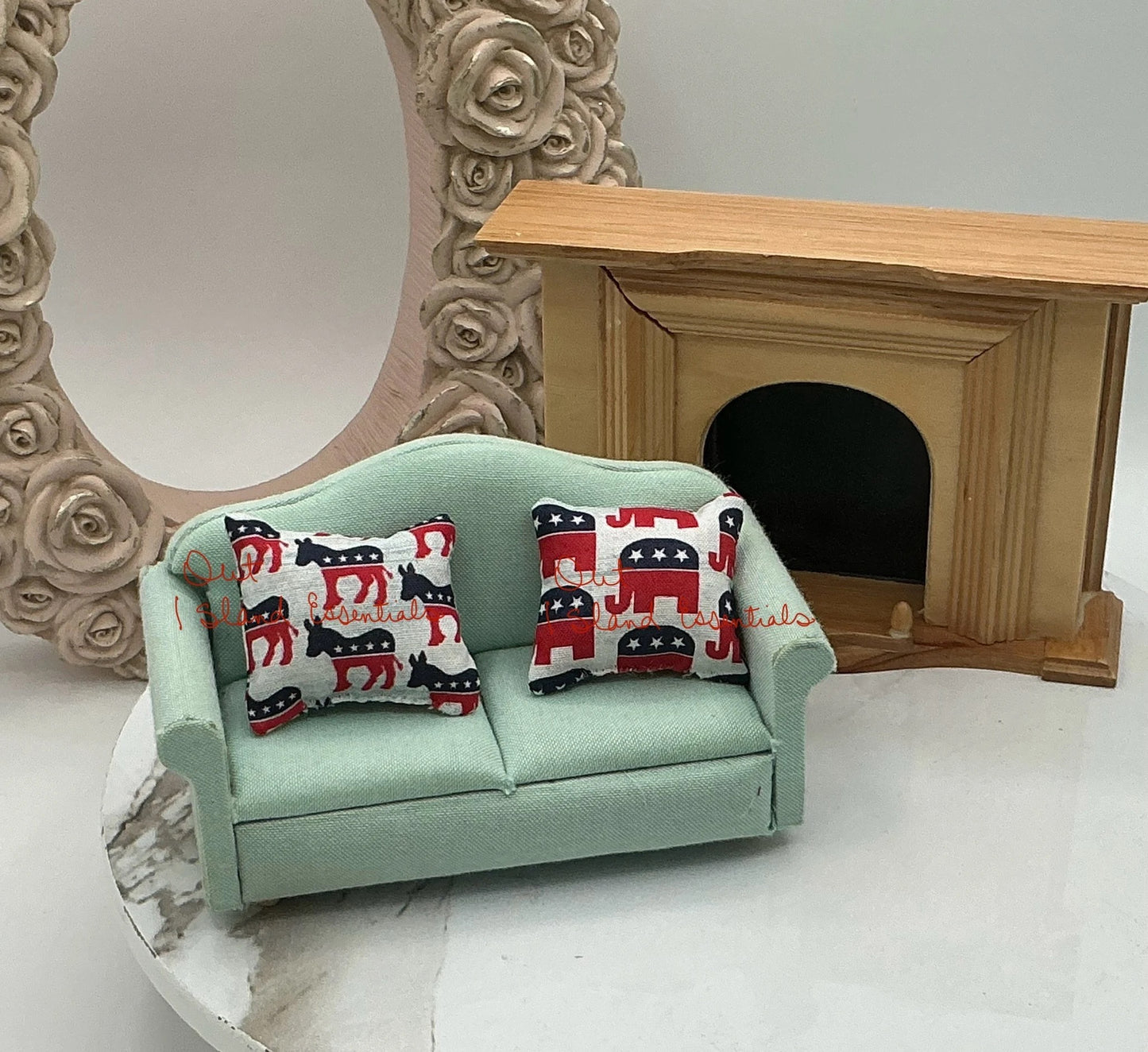 Artisan Made The Political Dollhouse | Democrat Or Republican Miniature Pillows | Family Feud Take A Side Pillows | Funny Dollhouse Politics