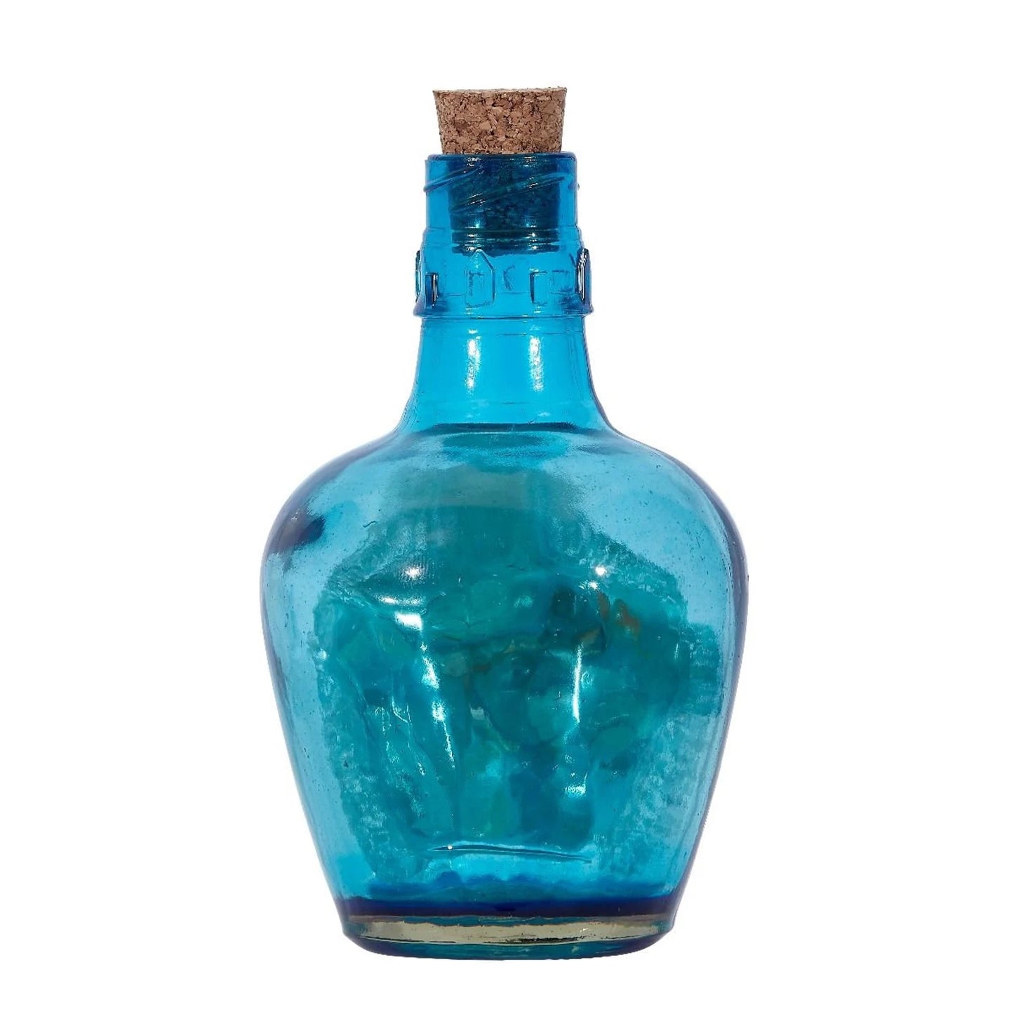 Bahama Blue Bottle with Shells 5" I Coastal Decor Bottle With Cork