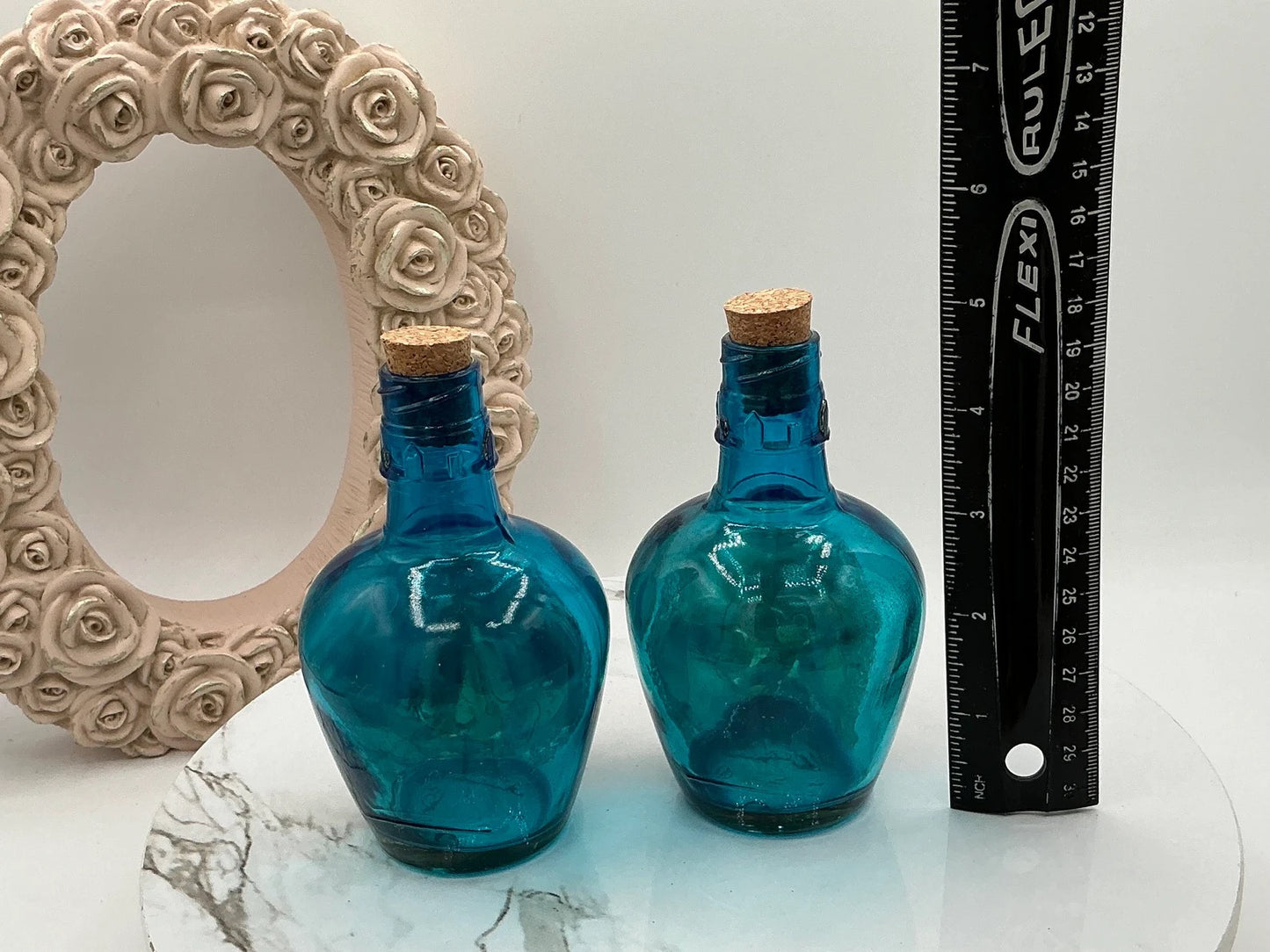 Bahama Blue Bottle with Shells 5" I Coastal Decor Bottle With Cork