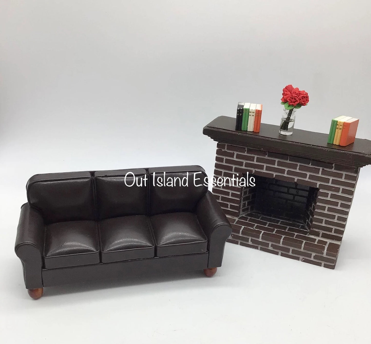 Dollhouse Miniature Living Room Sofa | Miniature 1:12 Scale | Miniature Faux Leather Sofa