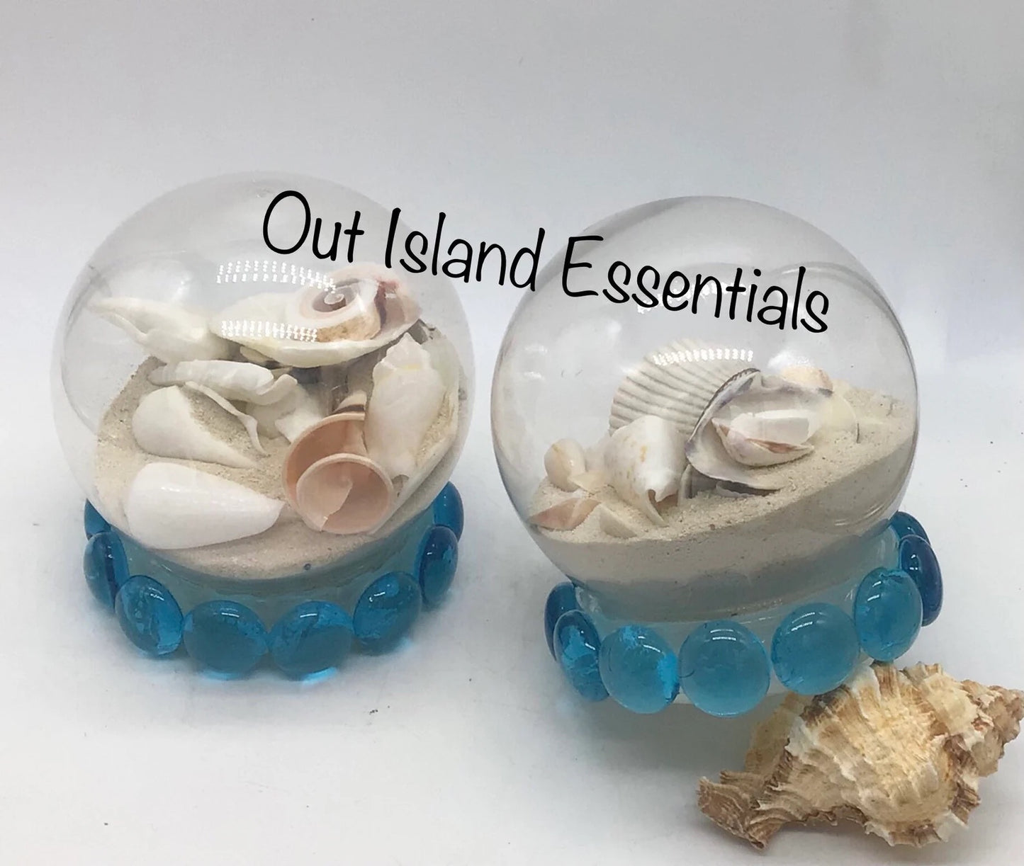Big Blue Ball | Coastal Globe Of Shells I Coastal Sand Globe I Coastal Shell Globe I Bahamas Sand Ball | Table Decor