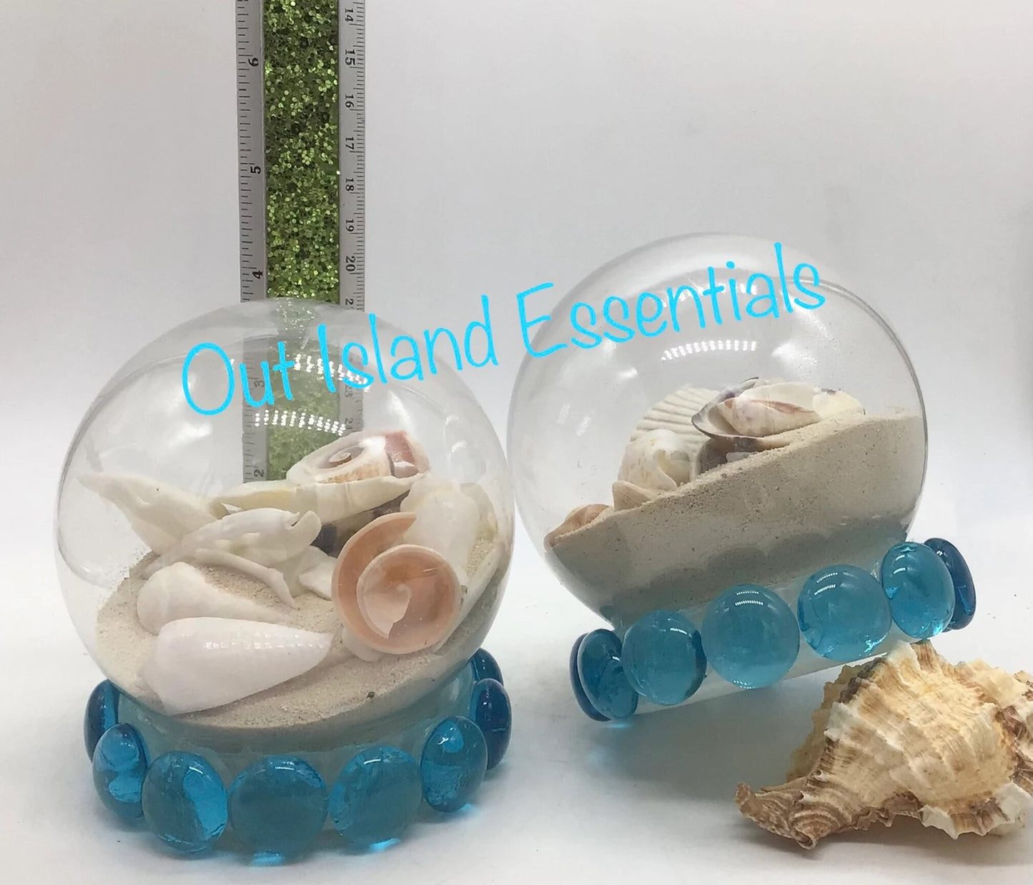 Big Blue Ball | Coastal Globe Of Shells I Coastal Sand Globe I Coastal Shell Globe I Bahamas Sand Ball | Table Decor