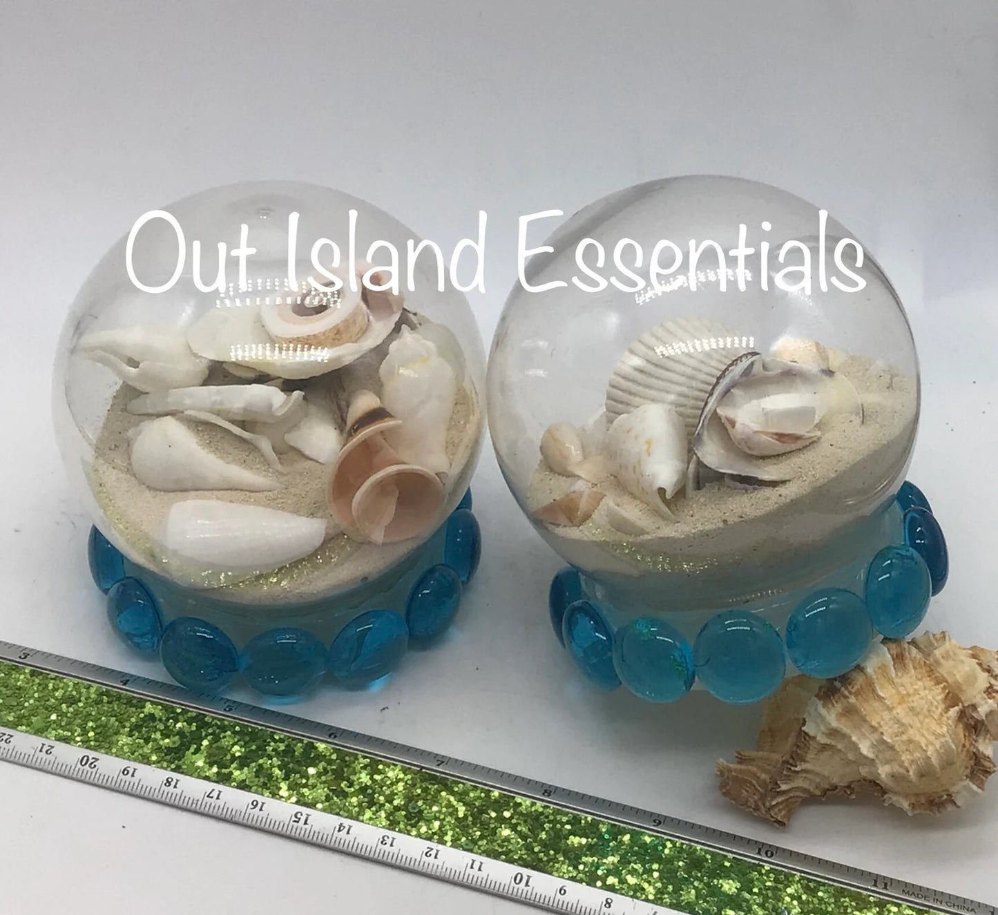 Big Blue Ball | Coastal Globe Of Shells I Coastal Sand Globe I Coastal Shell Globe I Bahamas Sand Ball | Table Decor