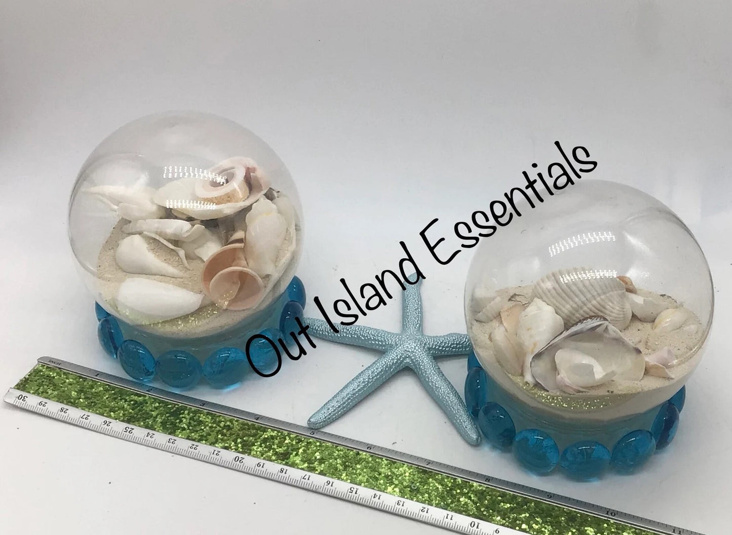Big Blue Ball | Coastal Globe Of Shells I Coastal Sand Globe I Coastal Shell Globe I Bahamas Sand Ball | Table Decor