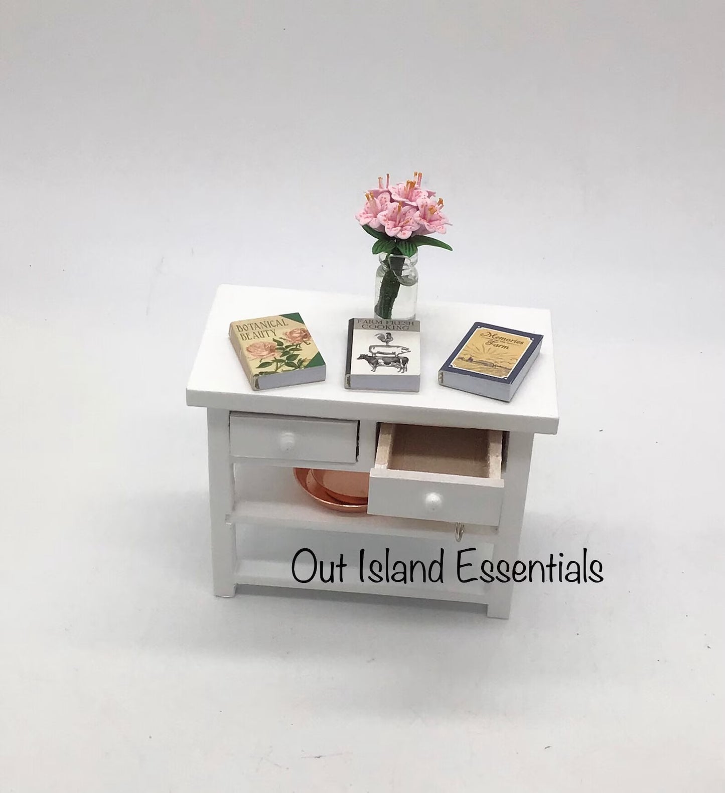 Miniature Small Kitchen Table With Drawers I Dollhouse Miniature White Kitchen Extra Counter Furniture I Miniature 1:12 Scale Kitchen