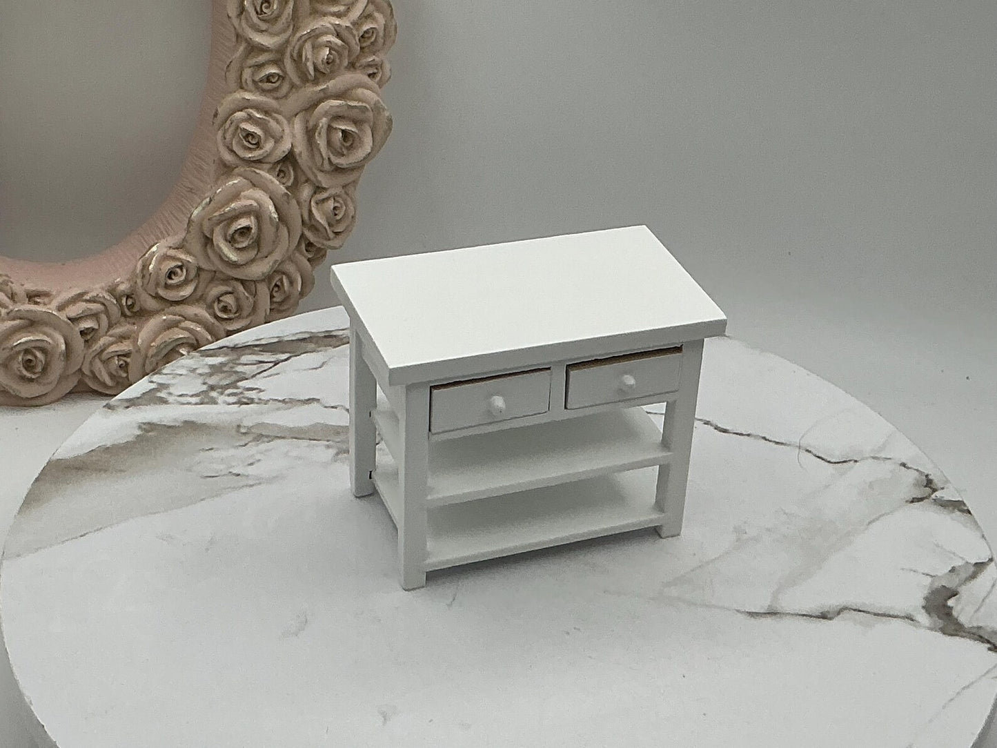 Miniature Small Kitchen Table With Drawers I Dollhouse Miniature White Kitchen Extra Counter Furniture I Miniature 1:12 Scale Kitchen