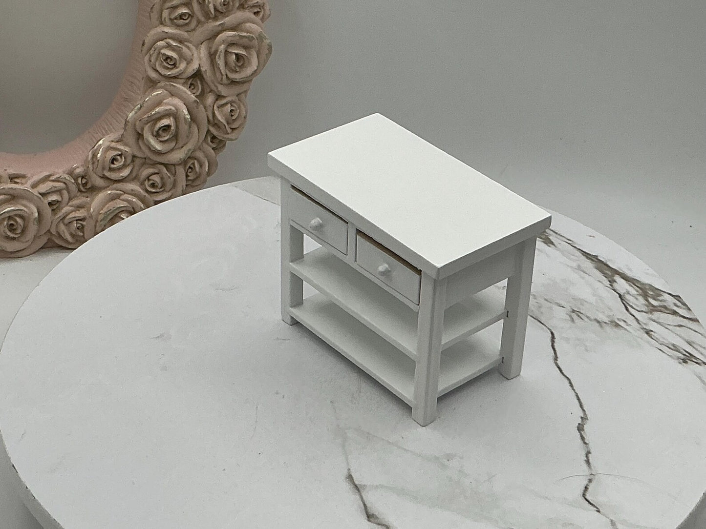 Miniature Small Kitchen Table With Drawers I Dollhouse Miniature White Kitchen Extra Counter Furniture I Miniature 1:12 Scale Kitchen