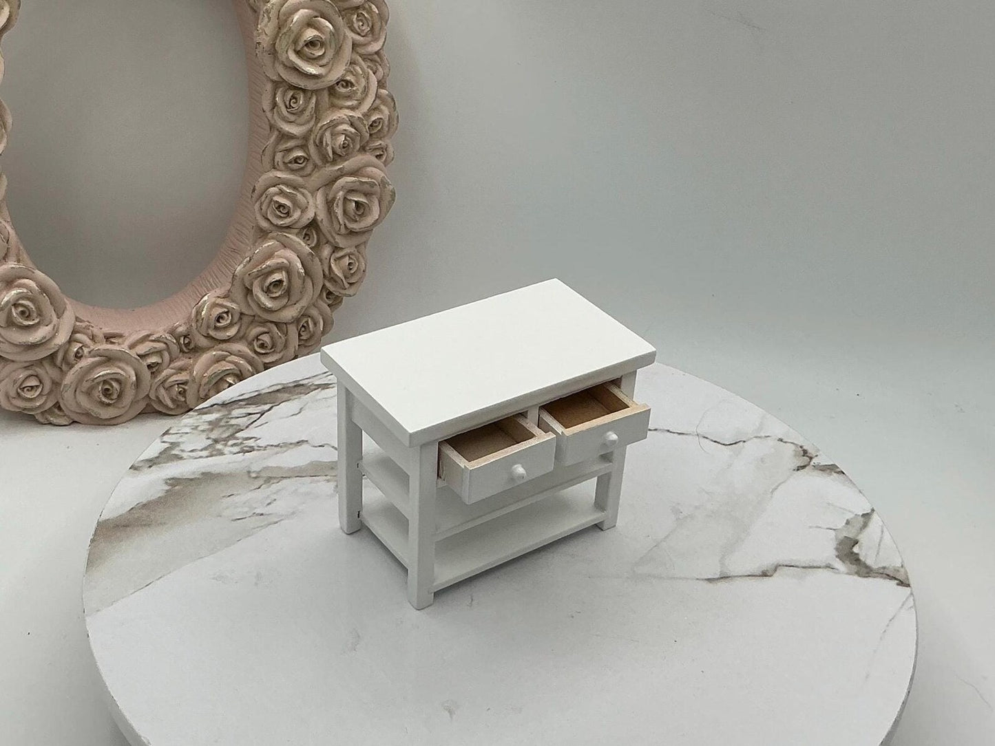 Miniature Small Kitchen Table With Drawers I Dollhouse Miniature White Kitchen Extra Counter Furniture I Miniature 1:12 Scale Kitchen