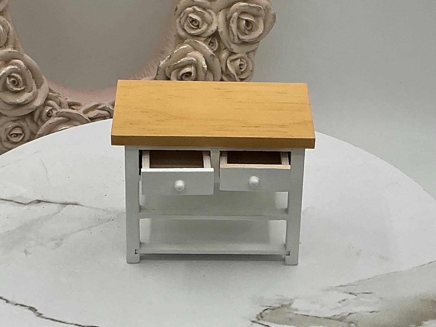 Miniature Small Kitchen Table With Drawers I Dollhouse Miniature White Kitchen Extra Counter Furniture I Miniature 1:12 Scale Kitchen