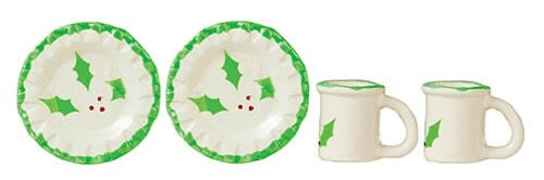 Miniature Christmas Plates And Mugs I Dollhouse Holiday Dishes 1:12 Scale Doll Accessory