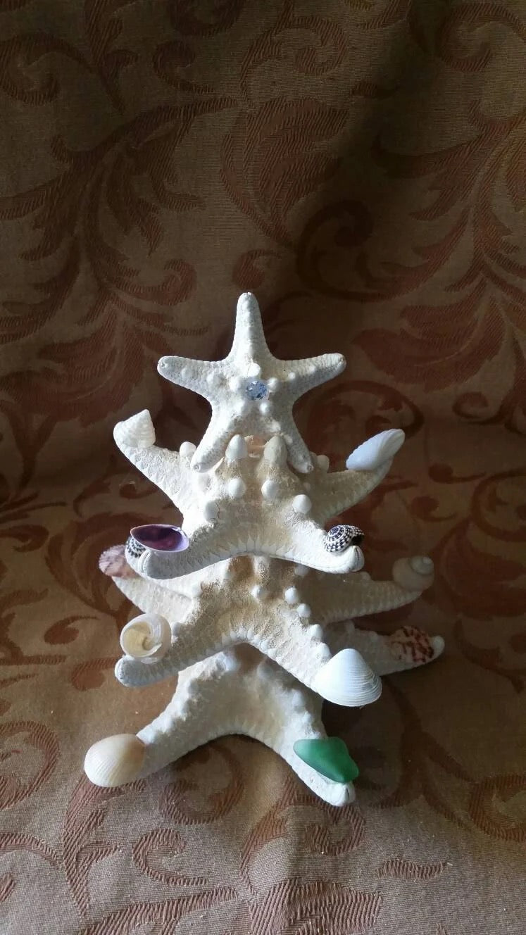 Starfish Christmas Table Top Tree Decoration, Seashell Starfish Christmas Tree, Starfish Beach Christmas Tree