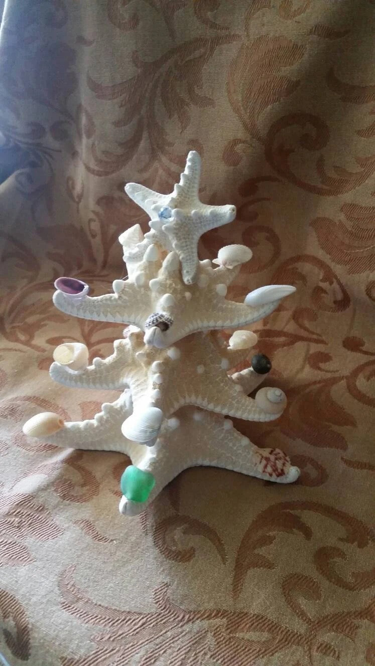 Starfish Christmas Table Top Tree Decoration, Seashell Starfish Christmas Tree, Starfish Beach Christmas Tree
