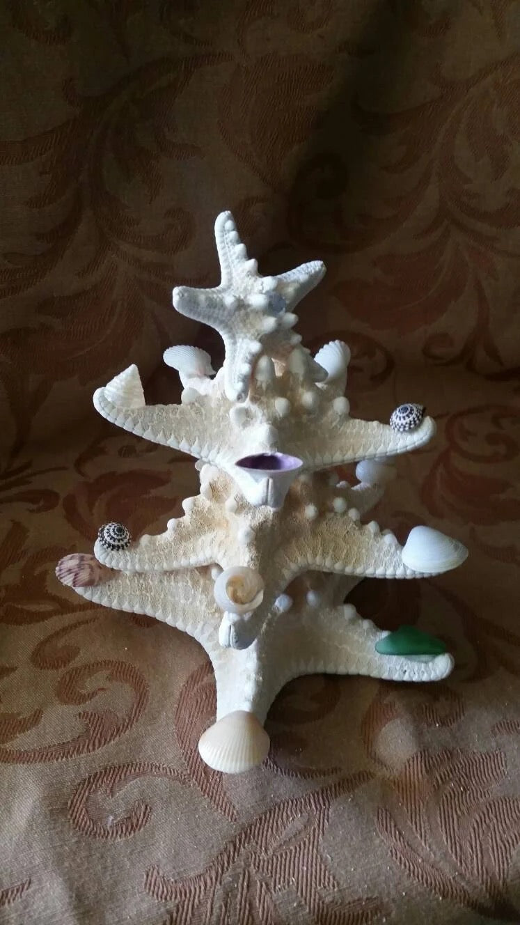 Starfish Christmas Table Top Tree Decoration, Seashell Starfish Christmas Tree, Starfish Beach Christmas Tree